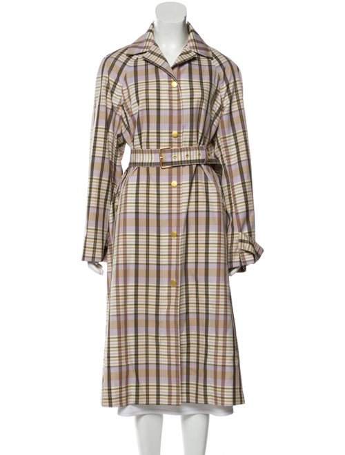 Tory Burch Plaid Print Trench Coat Purple