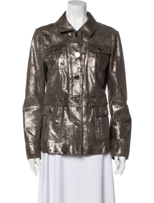 Tory Burch Leather Biker Jacket Silver