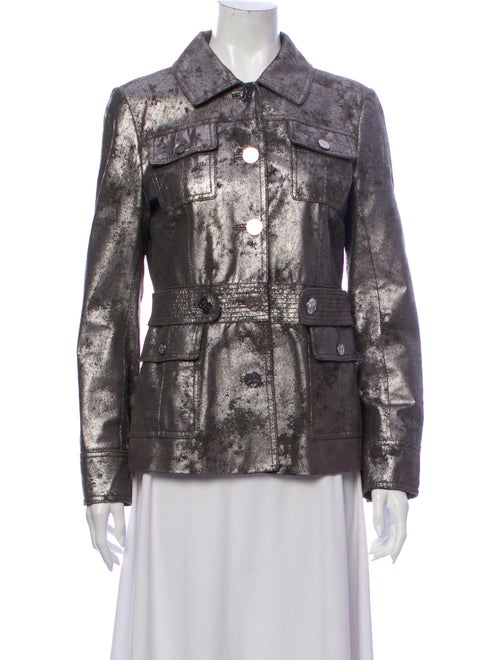 Tory Burch Leather Printed Utility Jacket Silver