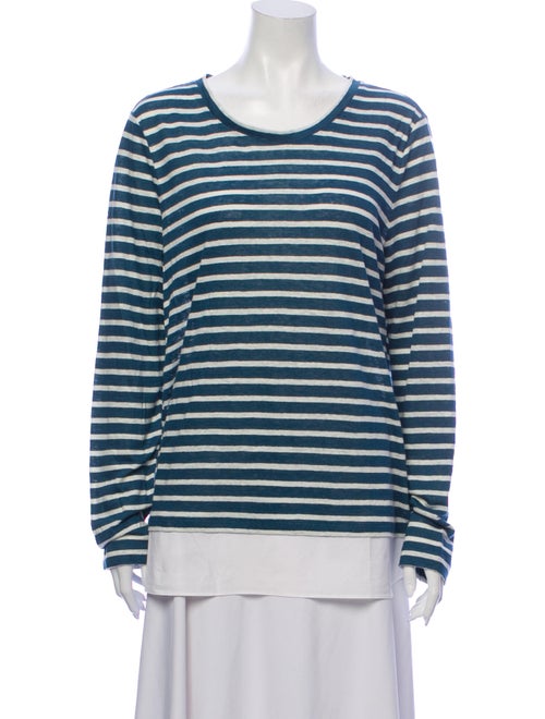 Tory Burch Linen Striped T-Shirt Blue