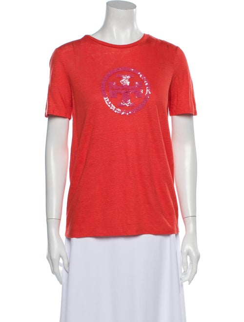 Tory Burch Linen Graphic Print T-Shirt Orange