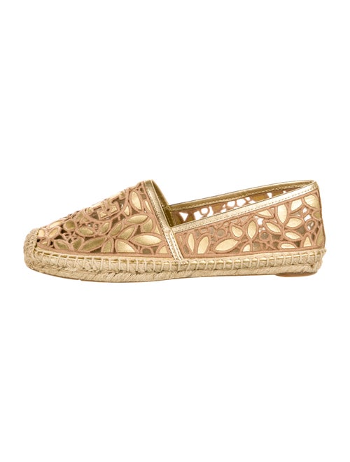 Tory Burch Leather Lace Pattern Espadrilles Gold