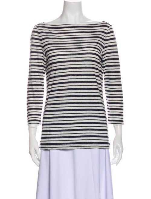 Tory Burch Linen Striped T-Shirt Blue