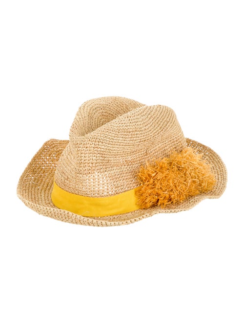 Tory Burch Raffia Appliqué Hat Tan