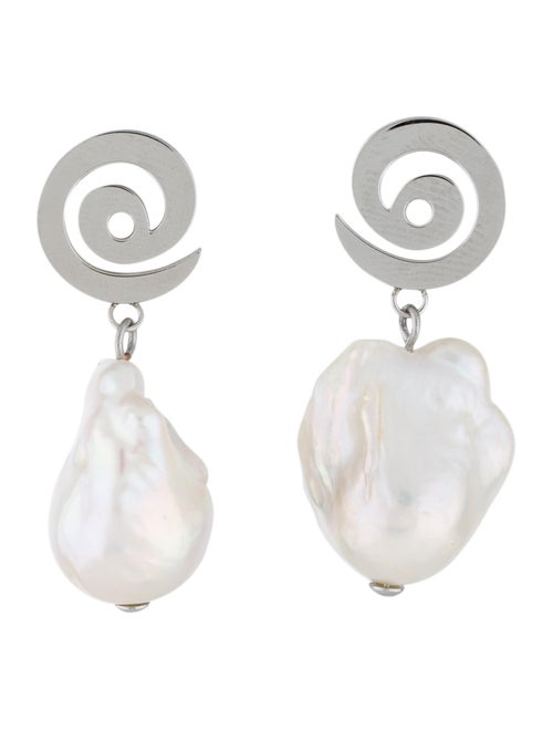 Tory Burch Pearl Spiral Drop Earrings Silver