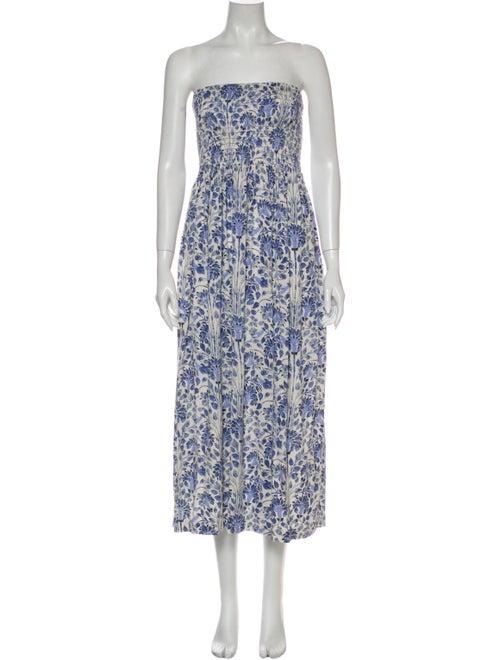 Tory Burch Floral Print Knee-Length Dress Blue