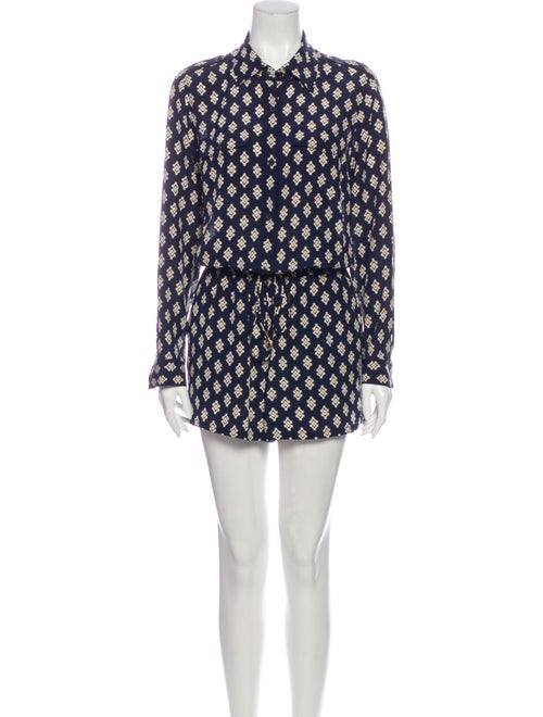 Tory Burch Silk Printed Romper Blue