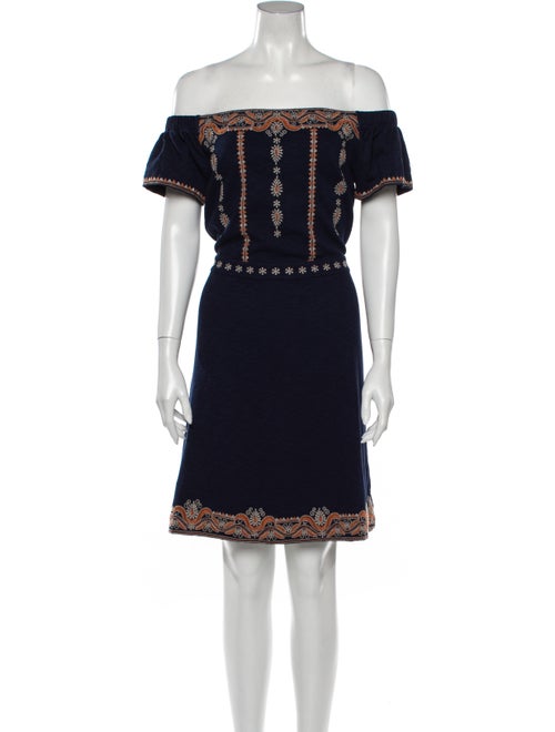 Tory Burch Off-The-Shoulder Mini Dress Blue