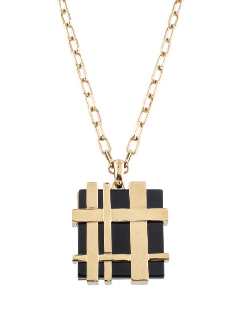 Tory Burch Gingham Pendant Necklace Gold