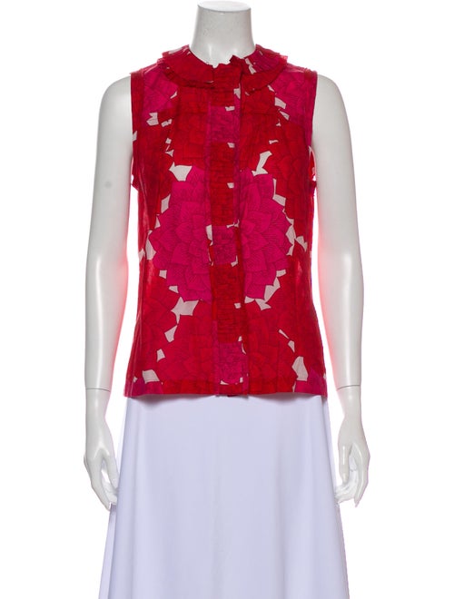 Tory Burch Floral Print Crew Neck Top Red