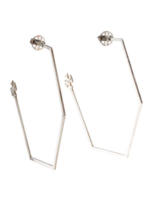 Tory Burch Reva Hexagon Hoop Earrings Silver