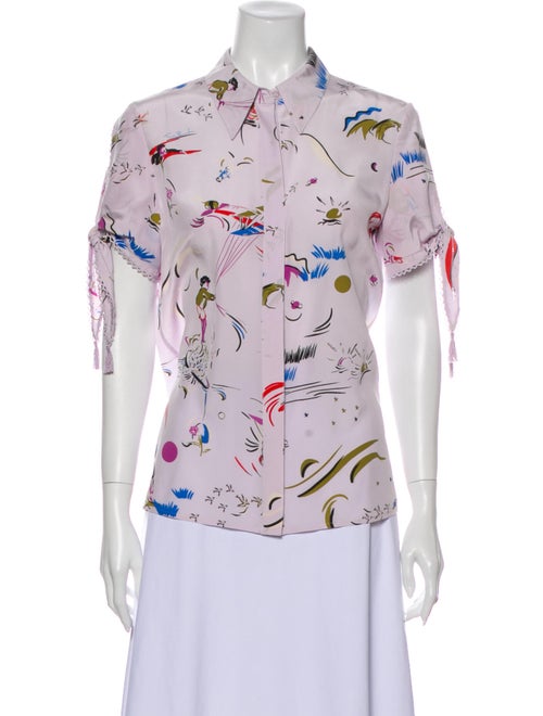Tory Burch Silk Printed Button-Up Top Purple
