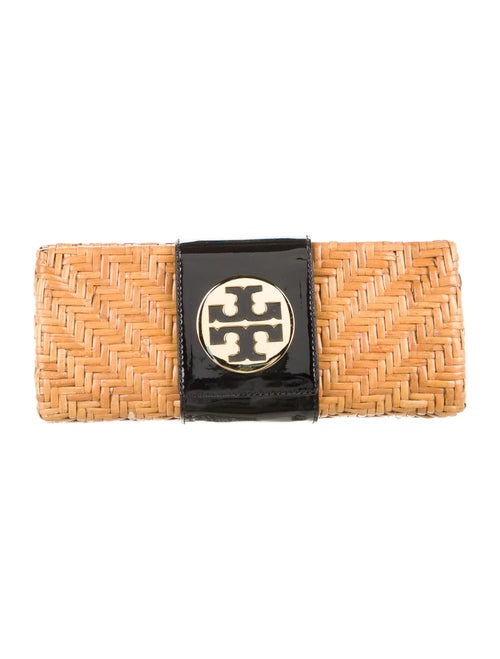 Tory Burch Logo Rattan Clutch Gold