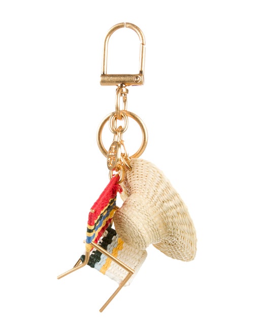 Tory Burch Raffia Beach Chair Keychain Beige