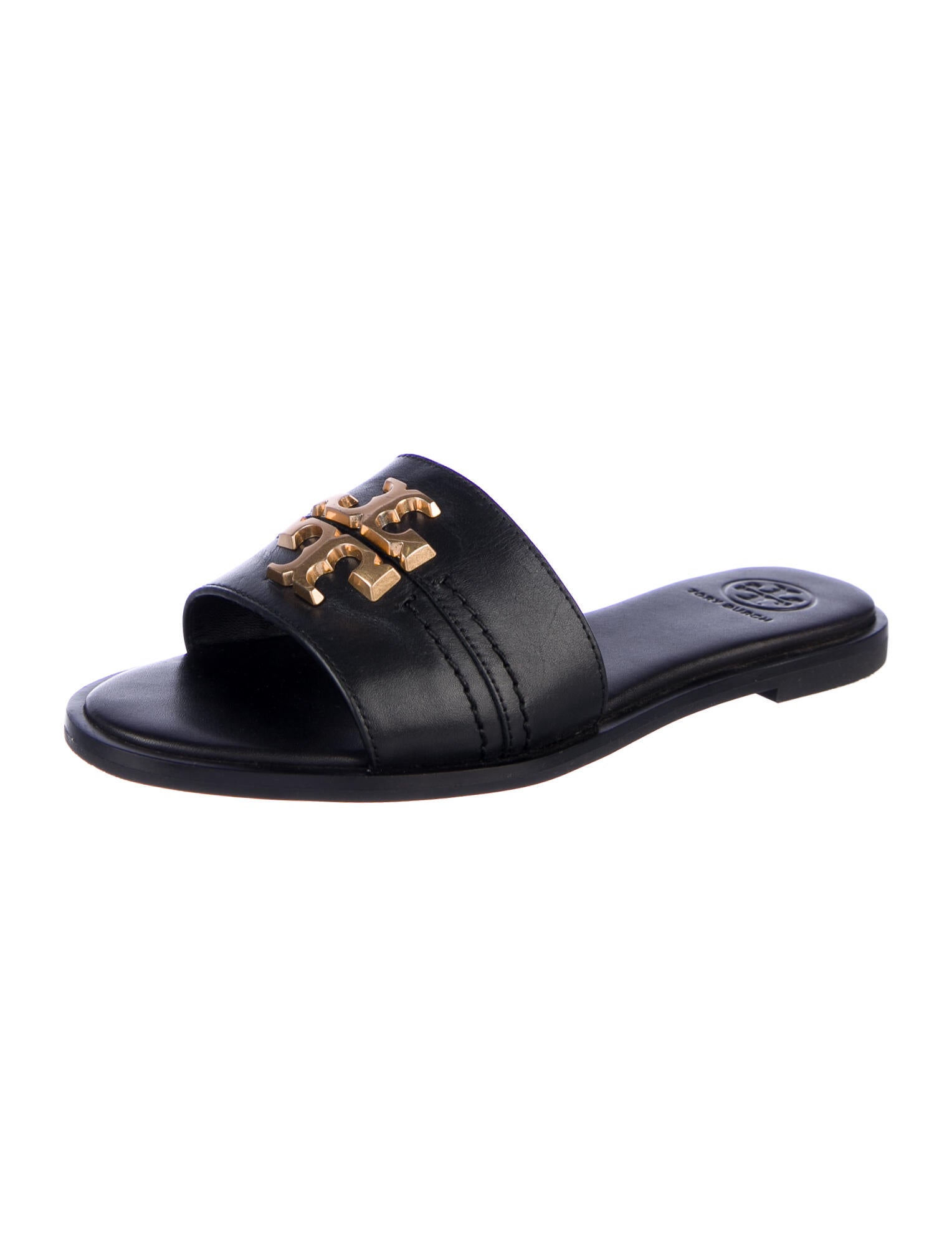 Tory Burch Signature Logo Calf Leather Slides