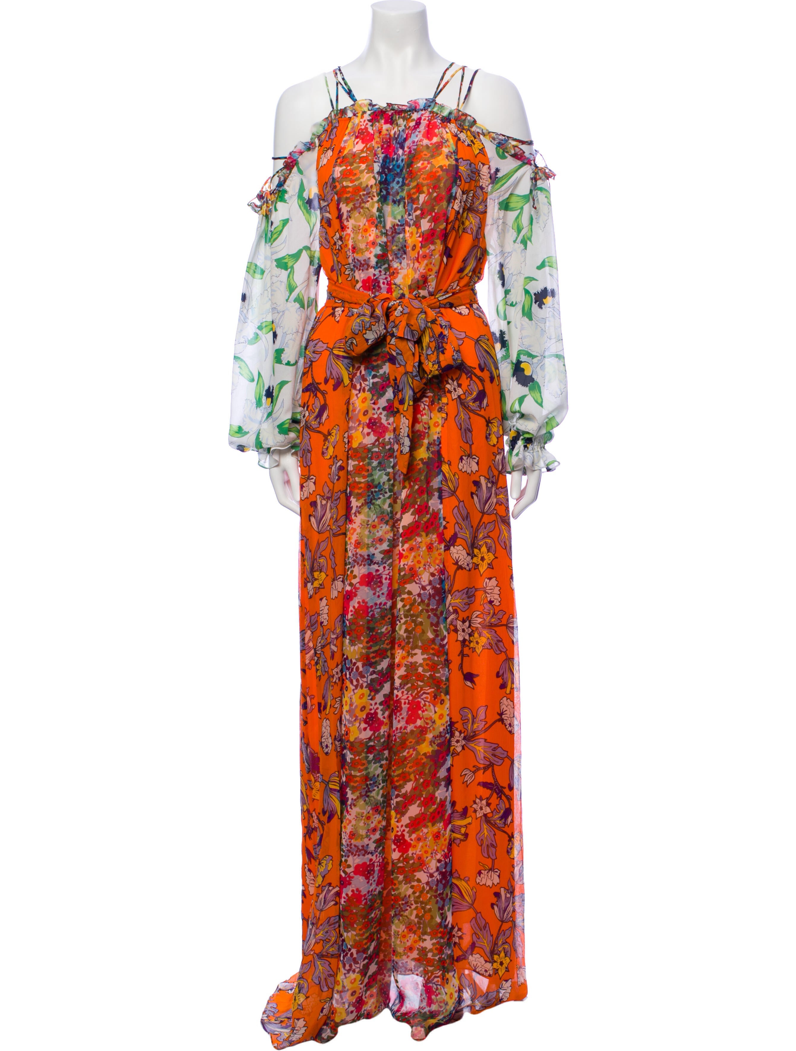 Tory Burch Floral Print Long Dress W Tags Orange Dresses Clothing 
