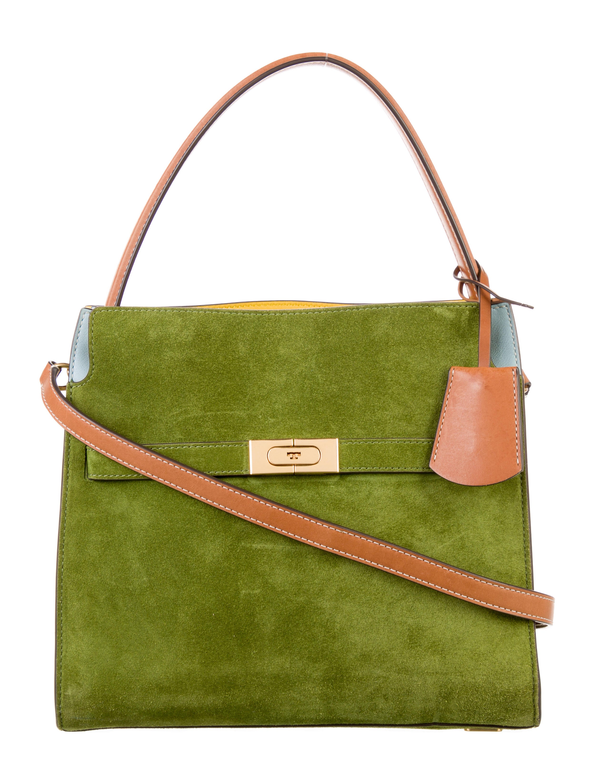 Tory Burch Suede Lee Radziwill Double Bag - Green Handle