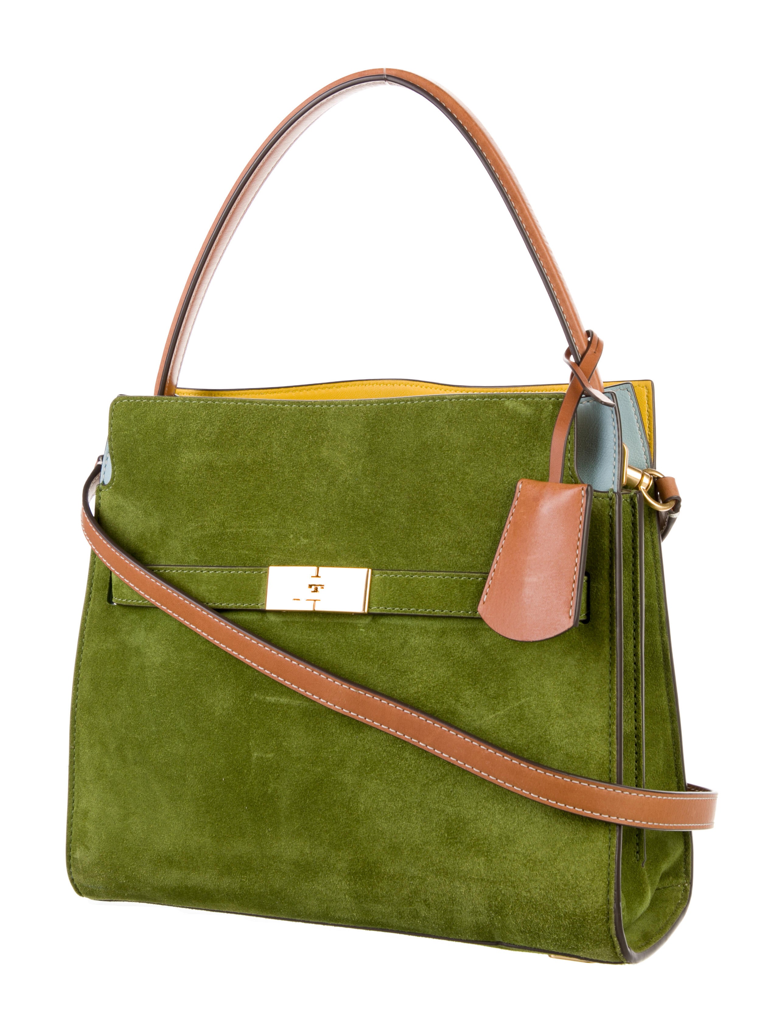 Tory Burch Suede Lee Radziwill Double Bag - Green Handle Bags