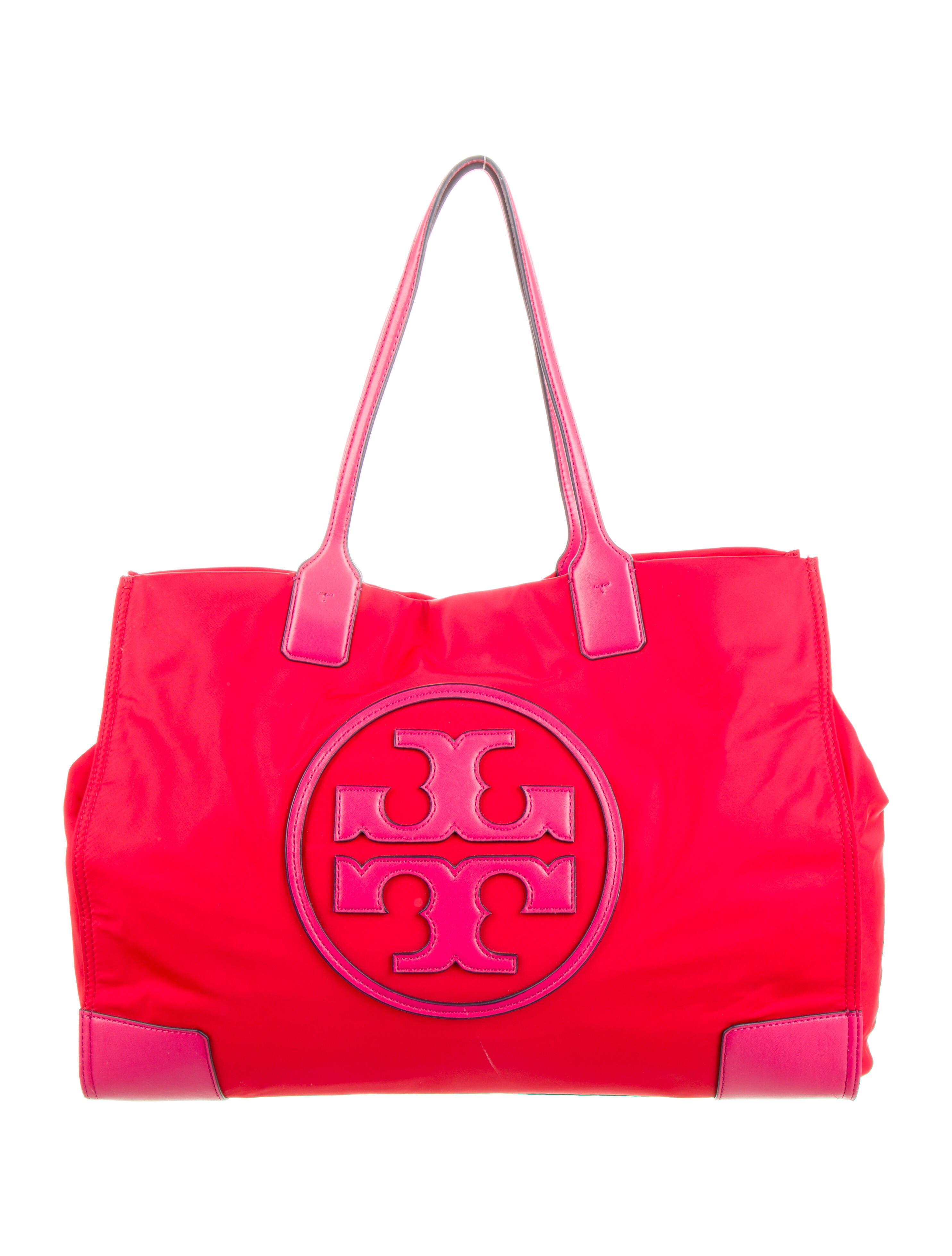 Tory Burch Nylon Leather Trim Tote Bag Red Totes, Handbags
