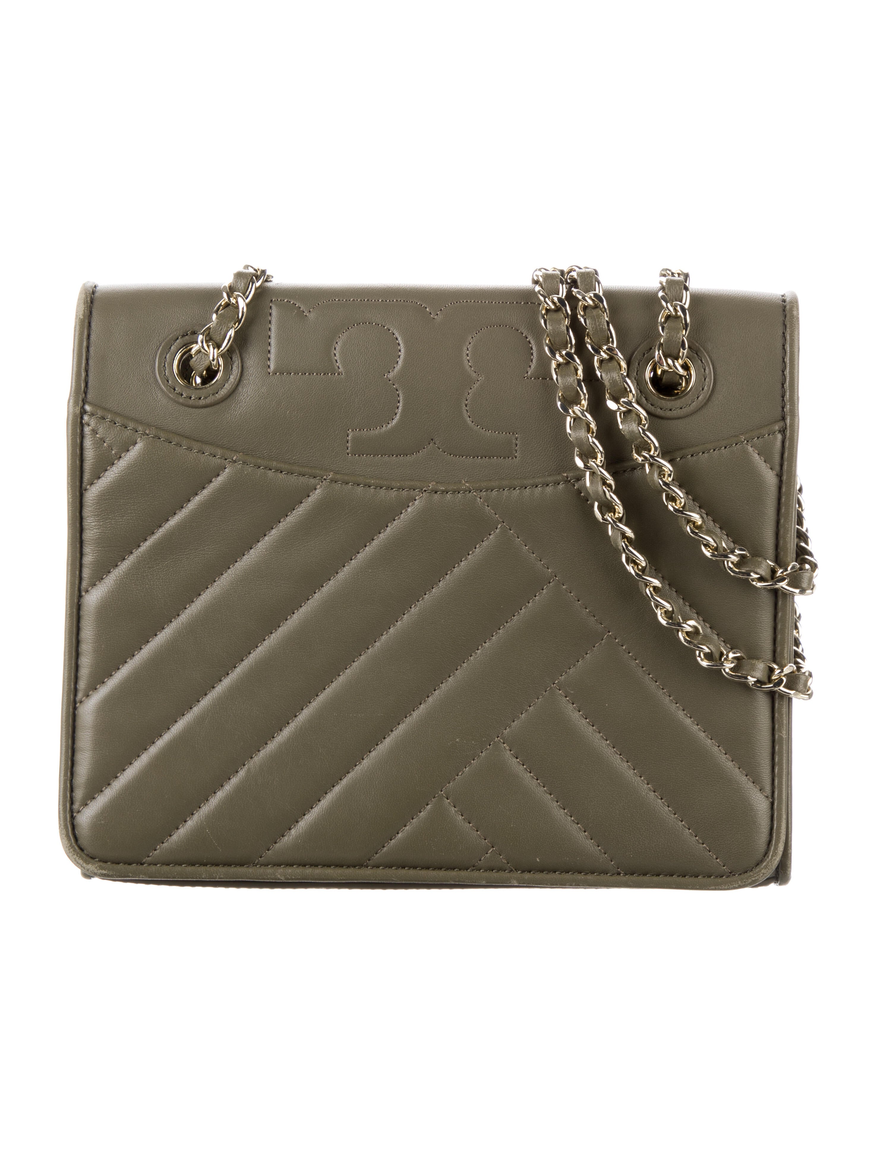 Tory Burch Leather ChainLink Crossbody Bag Green Crossbody Bags