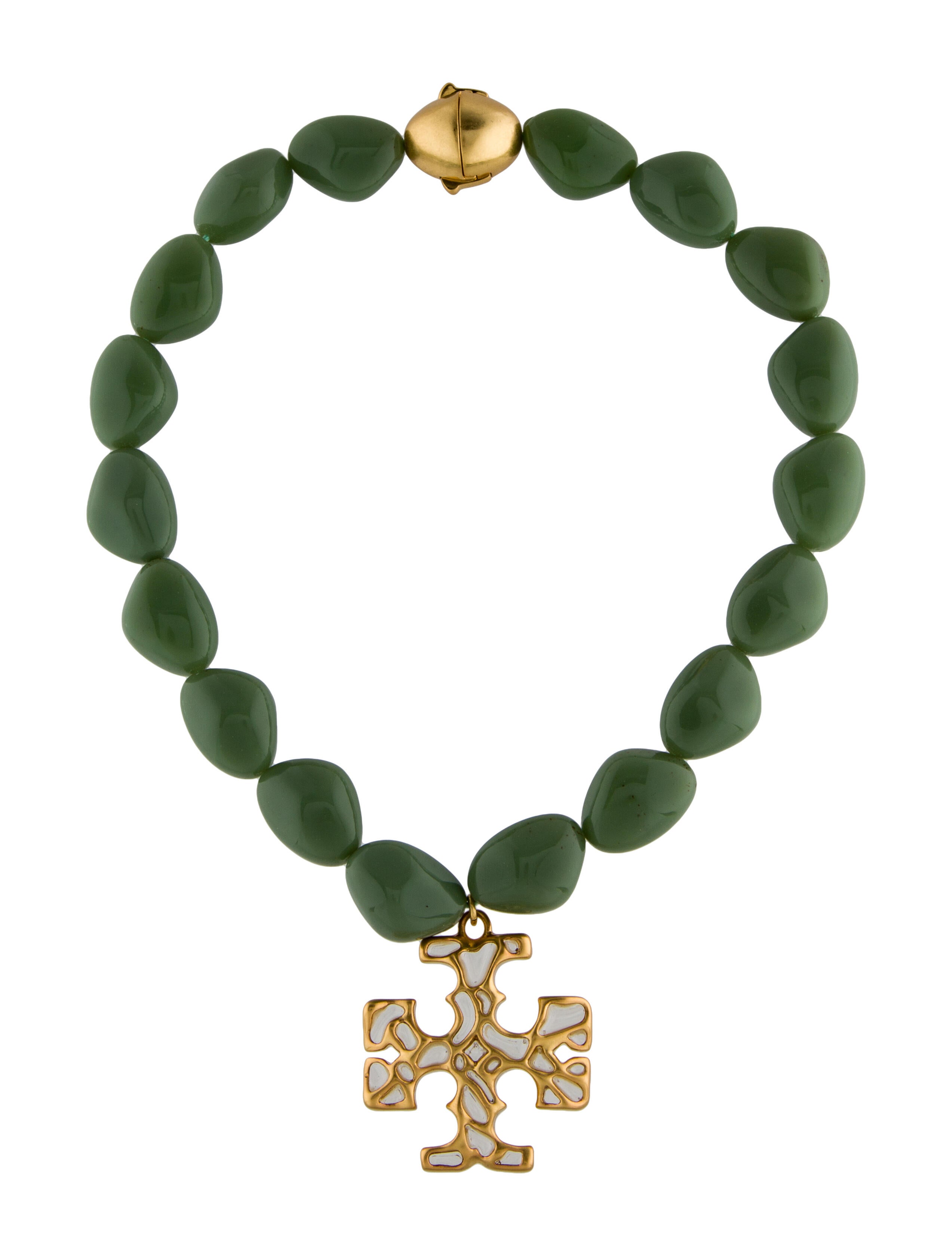 Tory Burch PomPom Raffia Crystal Necklace Brown Collar, Necklaces