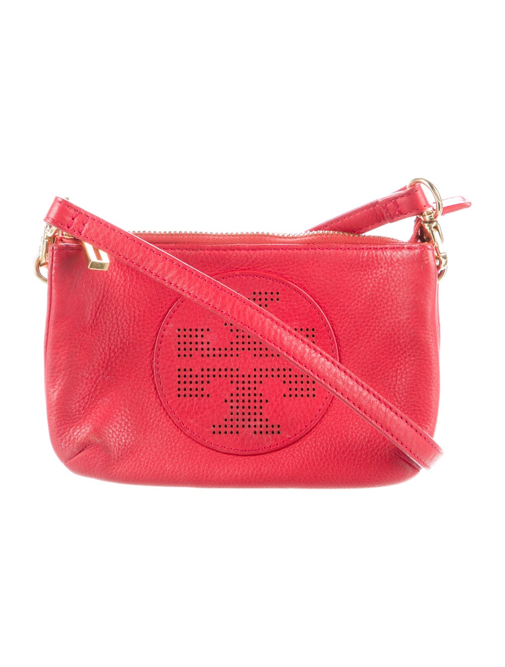 Tory Burch Kipp Small Perforated Logo Leather Crossbody Bag Red