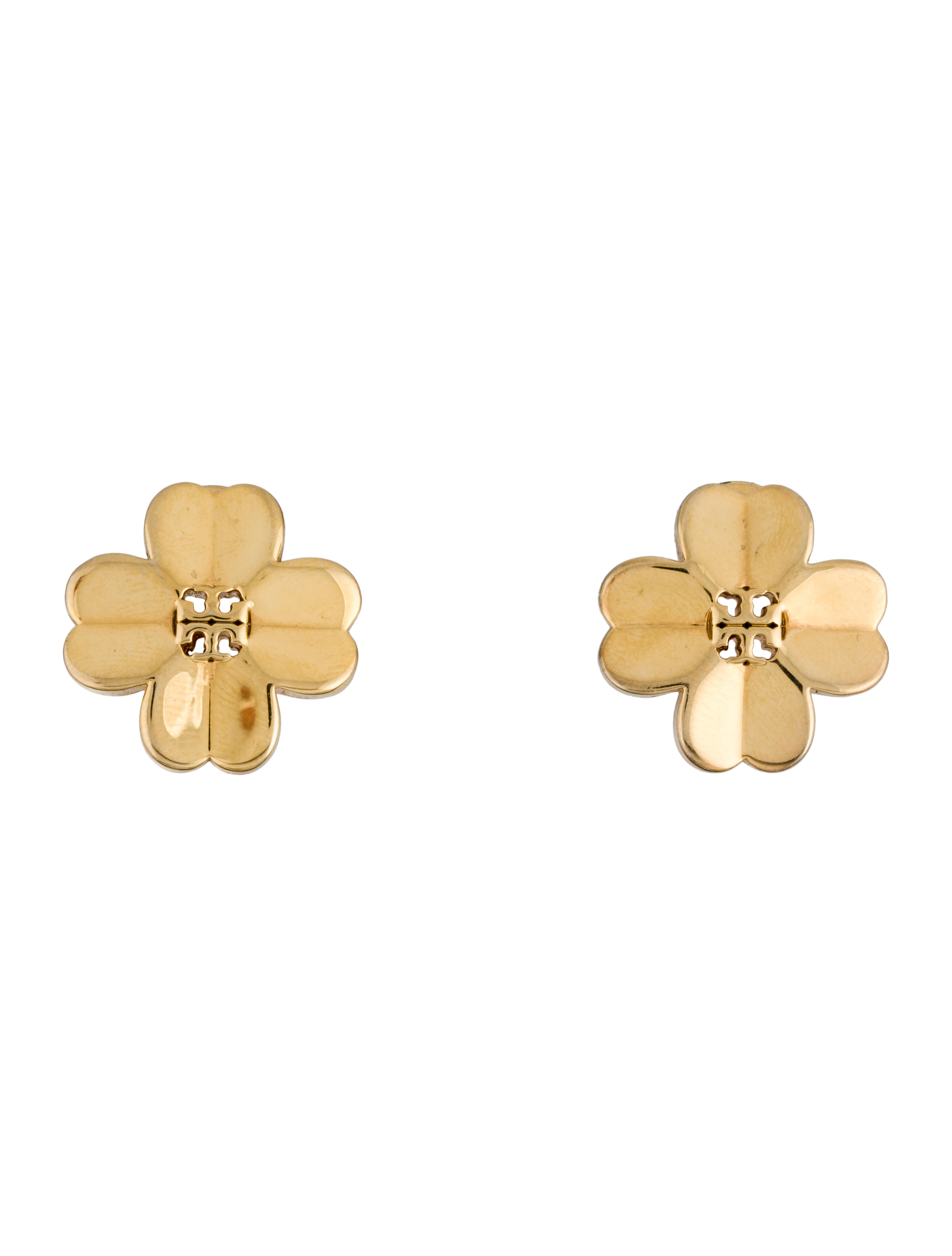 Tory Burch Clover Logo Stud Earrings GoldTone Metal Stud, Earrings