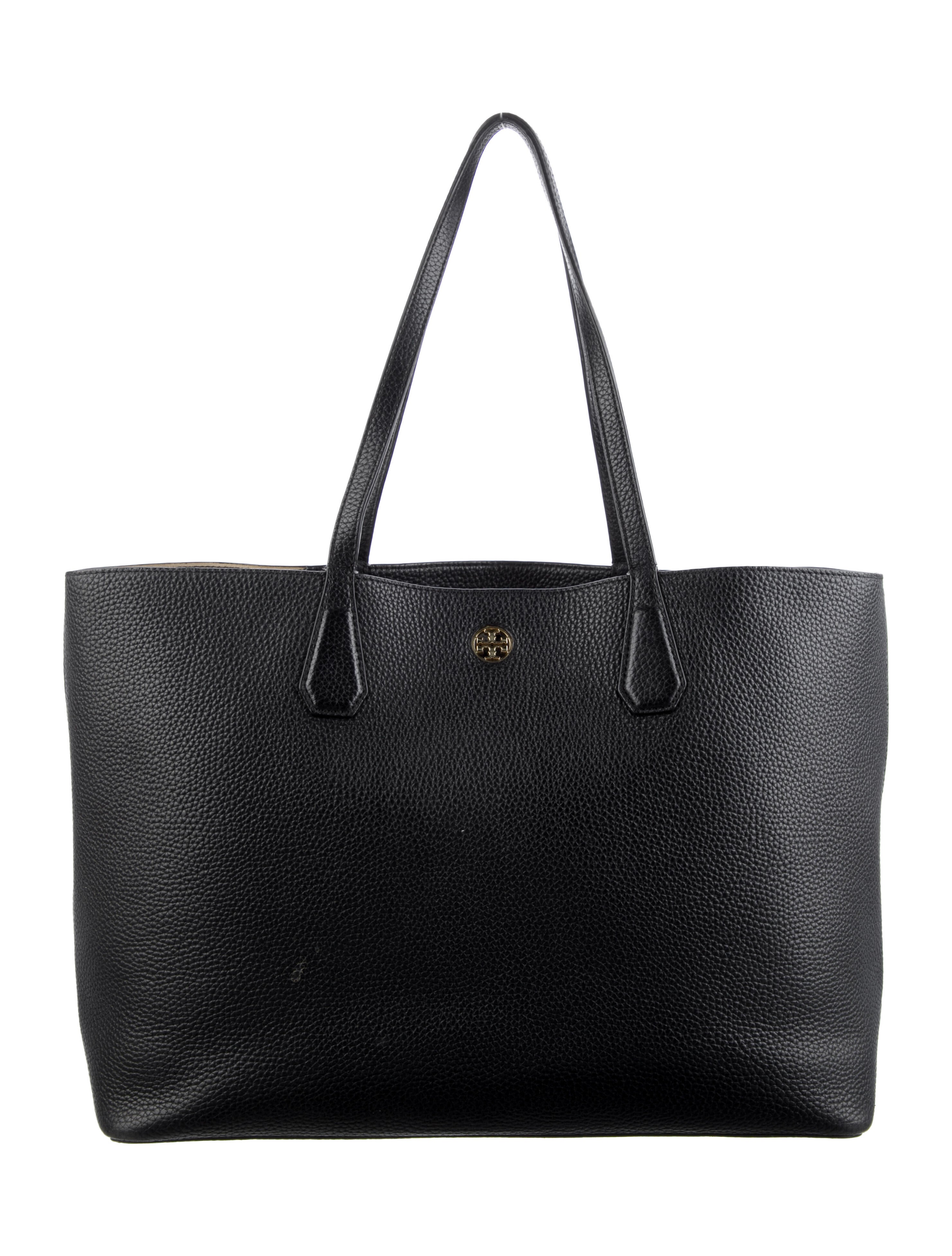 Tory Burch Medium Pebbled Leather Tote Black Totes, Handbags