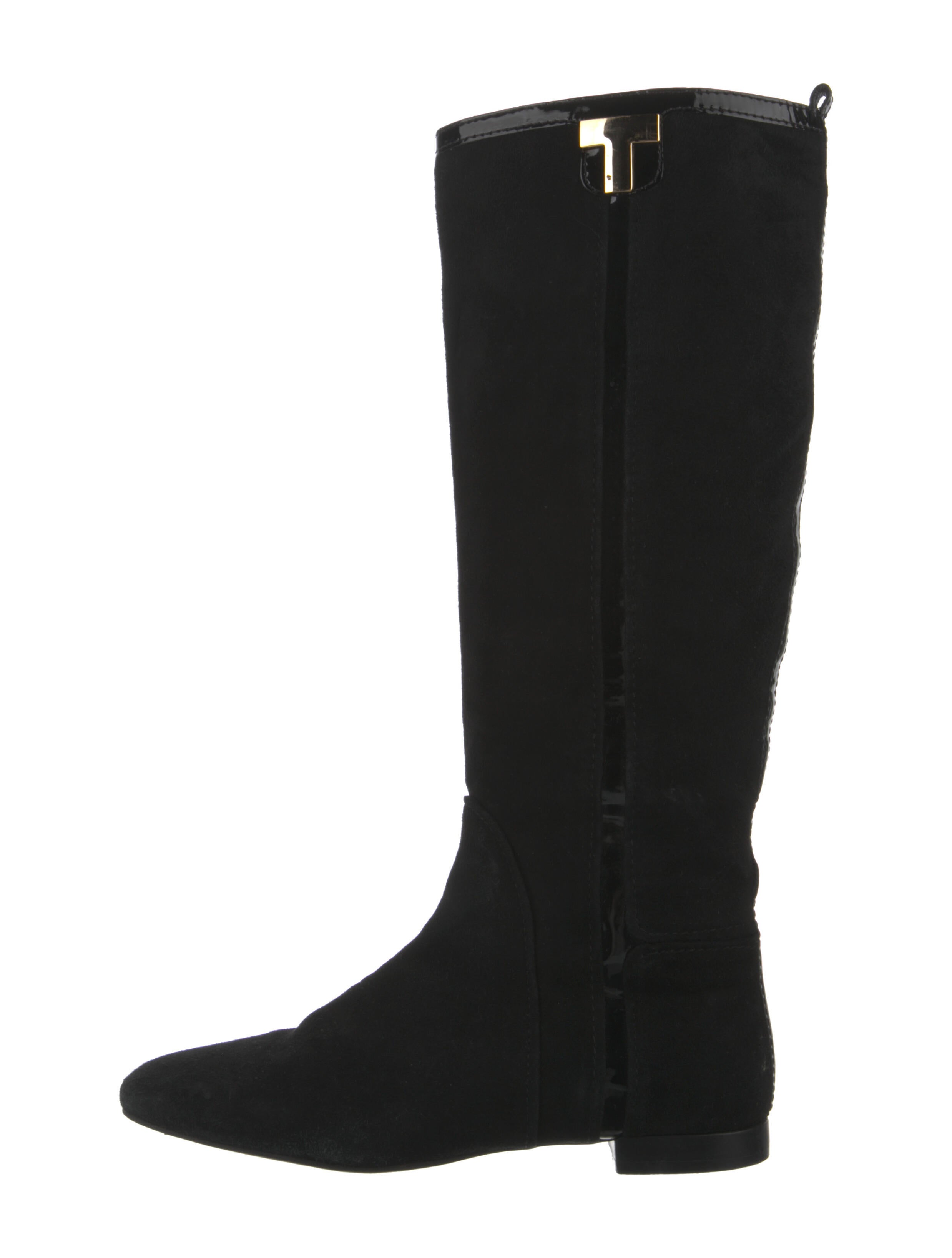 Tory Burch Suede Leather Trim Embellishment Riding Boots Black Boots