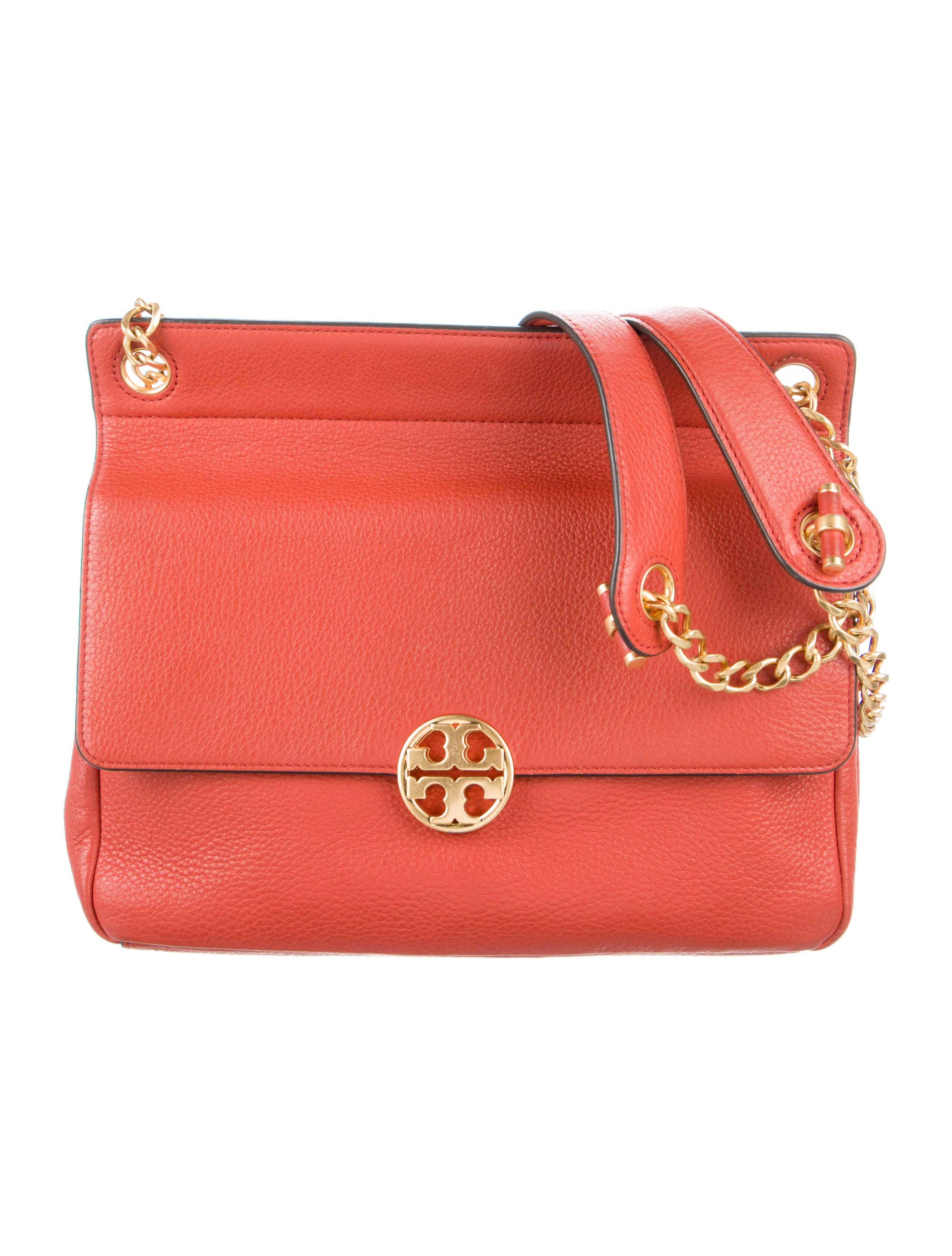 Tory Burch Leather ChainLink Shoulder Bag Orange Shoulder Bags