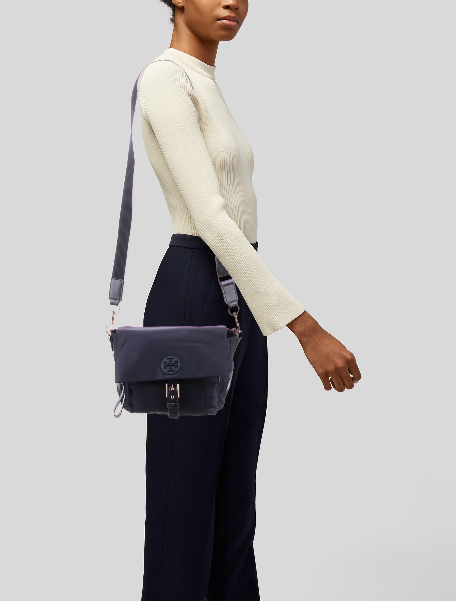 Tory Burch LeatherTrimmed Nylon Crossbody Bag Blue Crossbody Bags, Handbags WTO495295 The