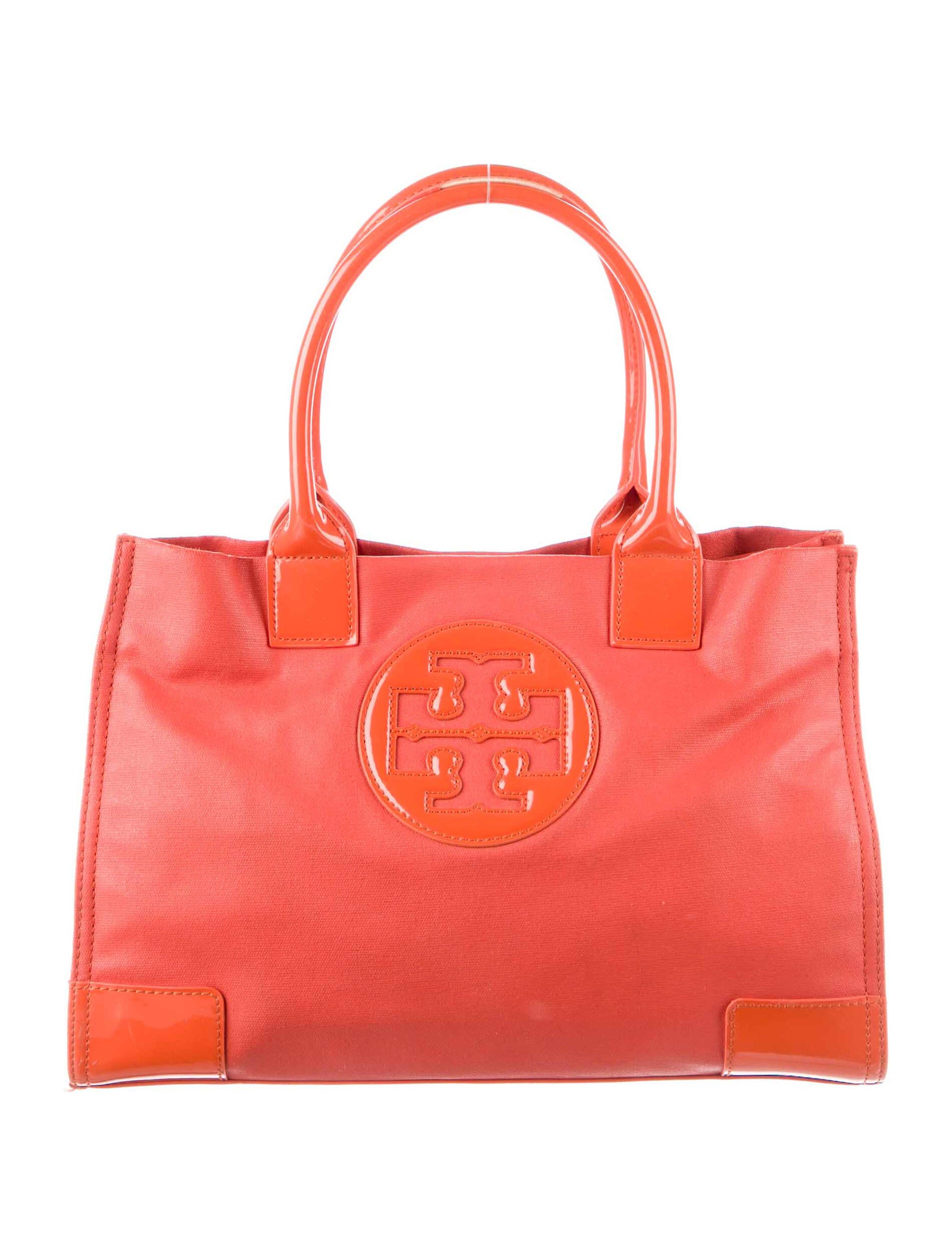 Tory Burch Patent LeatherTrimmed Shoulder Bag Orange Handle Bags