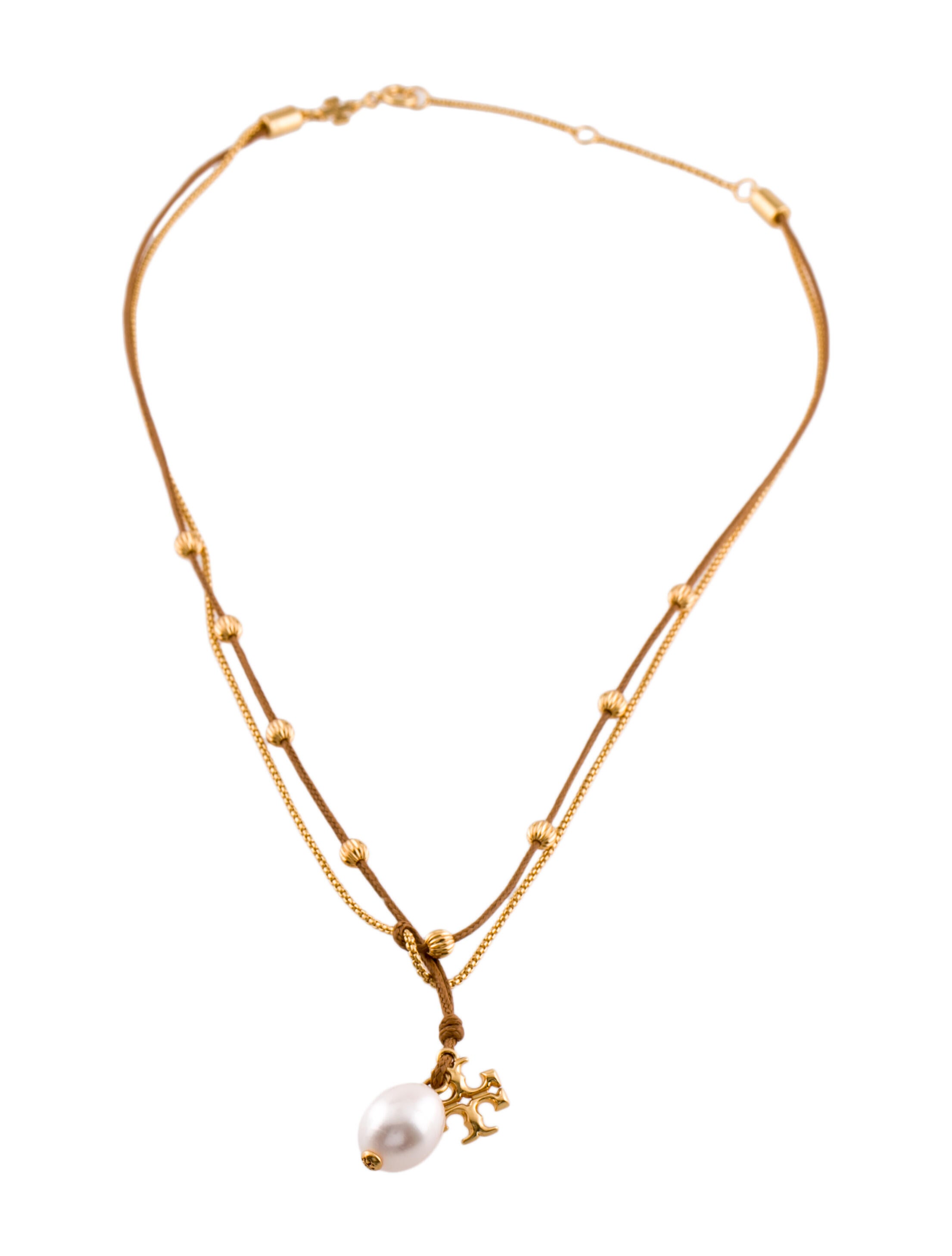 Tory Burch Pearl Kira Double Strand Pendant Necklace Brown, GoldTone
