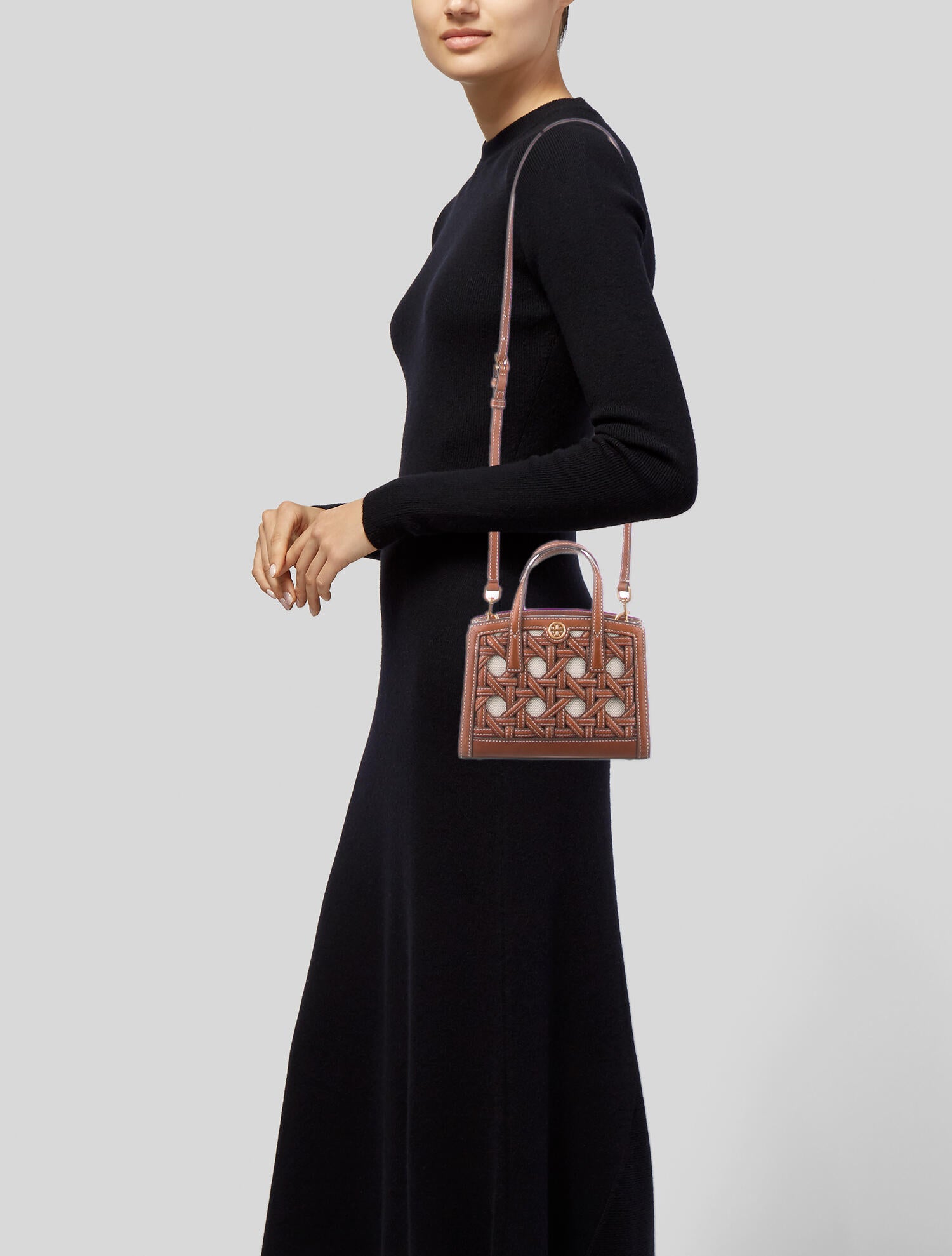 Tory Burch Walker Basket-Weave Micro Satchel - Brown