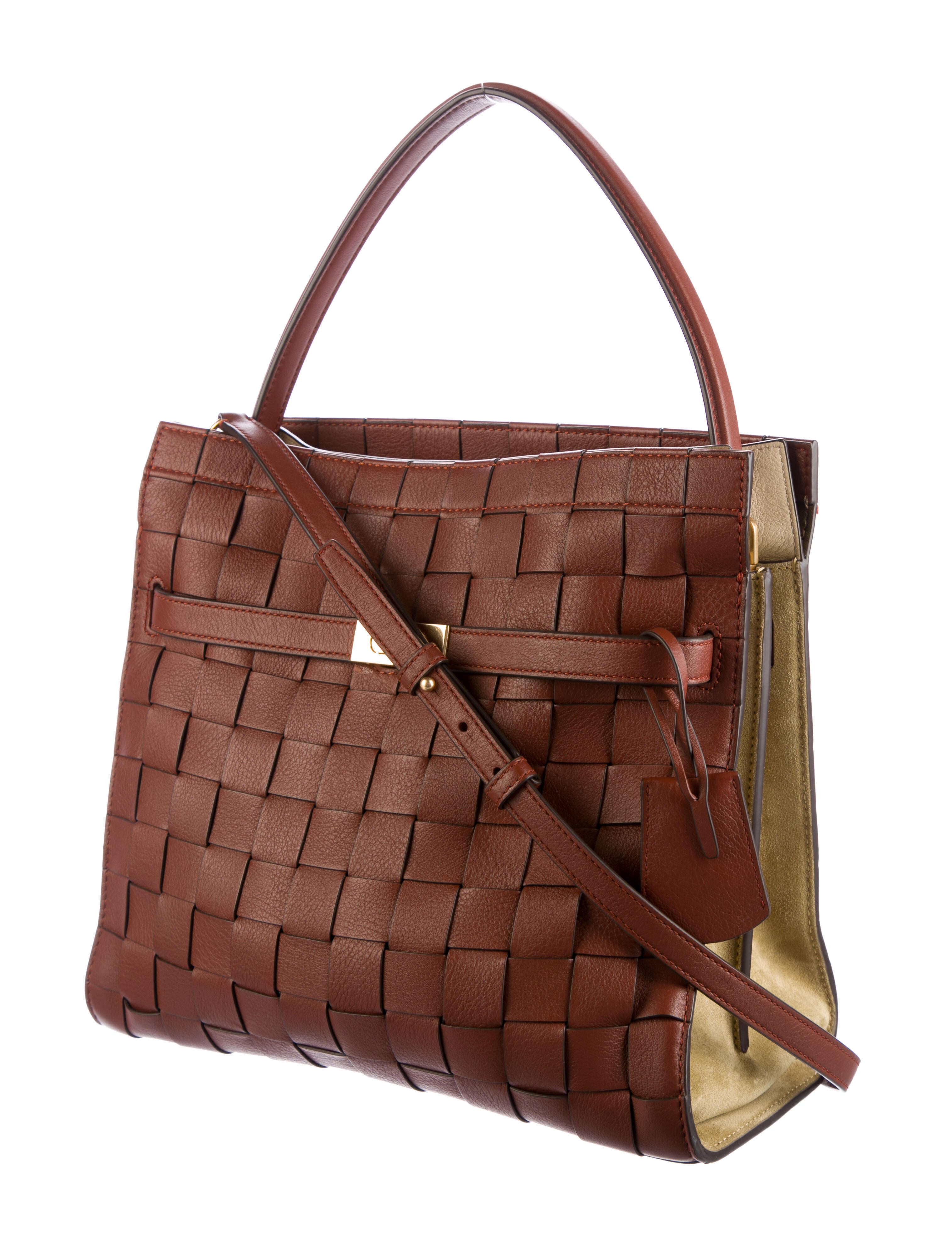 Tory Burch Lee Radziwill Woven Leather Double Bag - Brown Handle