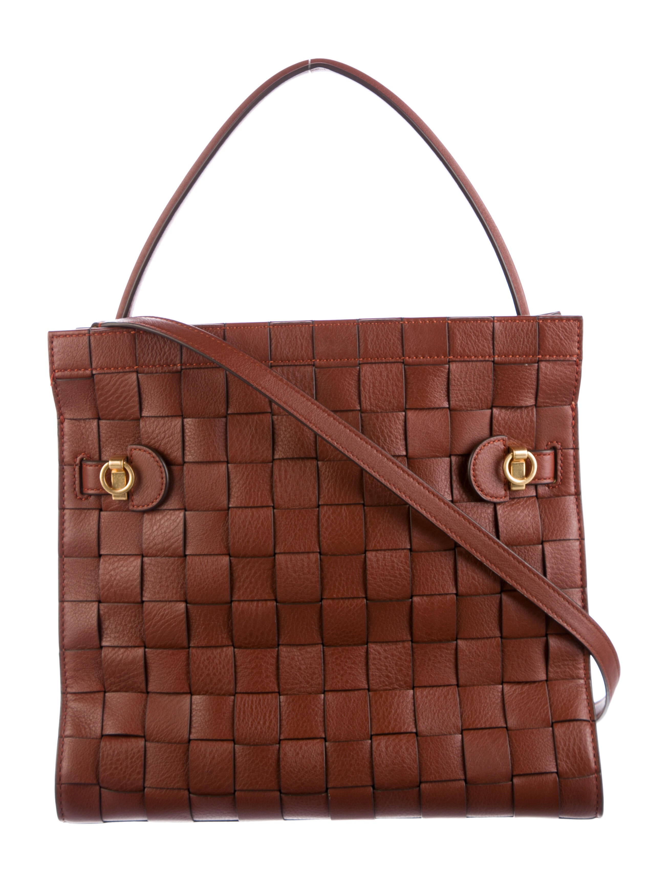 Tory Burch Lee Radziwill Woven Leather Double Bag - Brown Handle