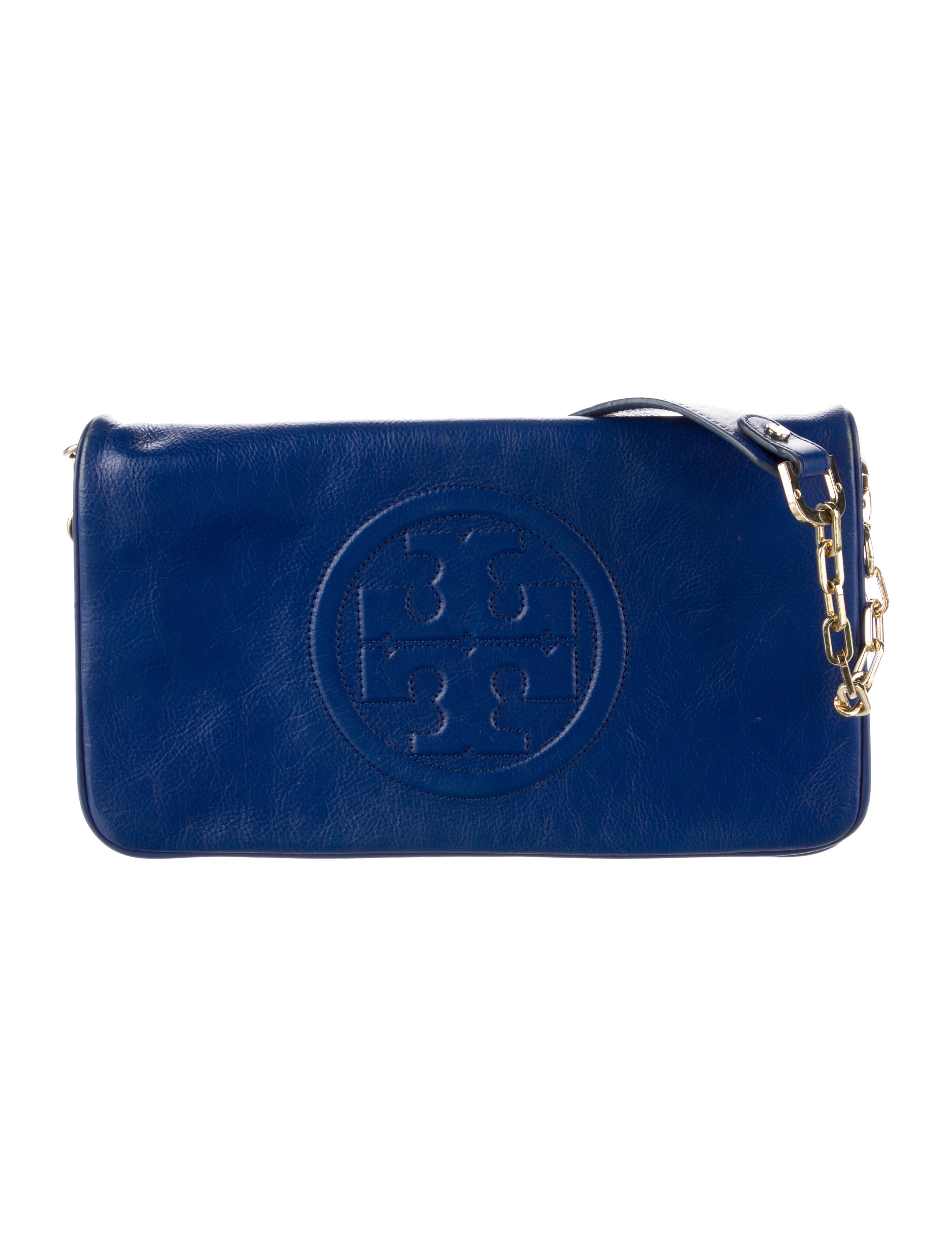 Tory Burch ChainLink Leather Shoulder Bag Blue Shoulder Bags