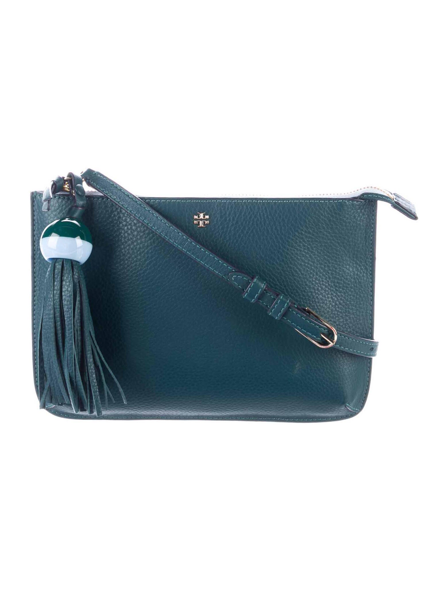 Tory Burch Leather Tassel Crossbody Bag Green Crossbody Bags