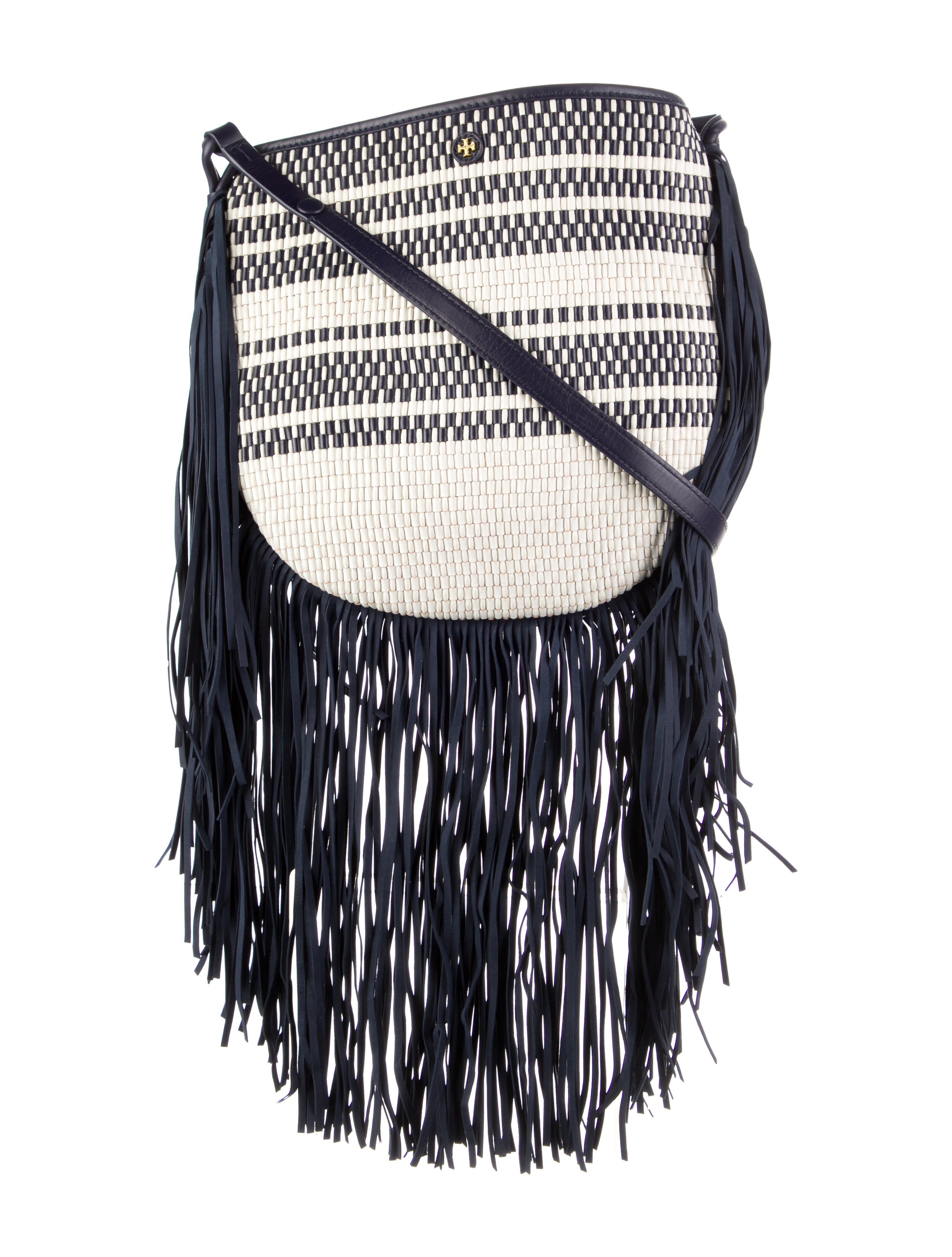 Tory Burch Fringe Trimmed Leather Shoulder Bag Blue Shoulder Bags, Handbags WTO528815 The