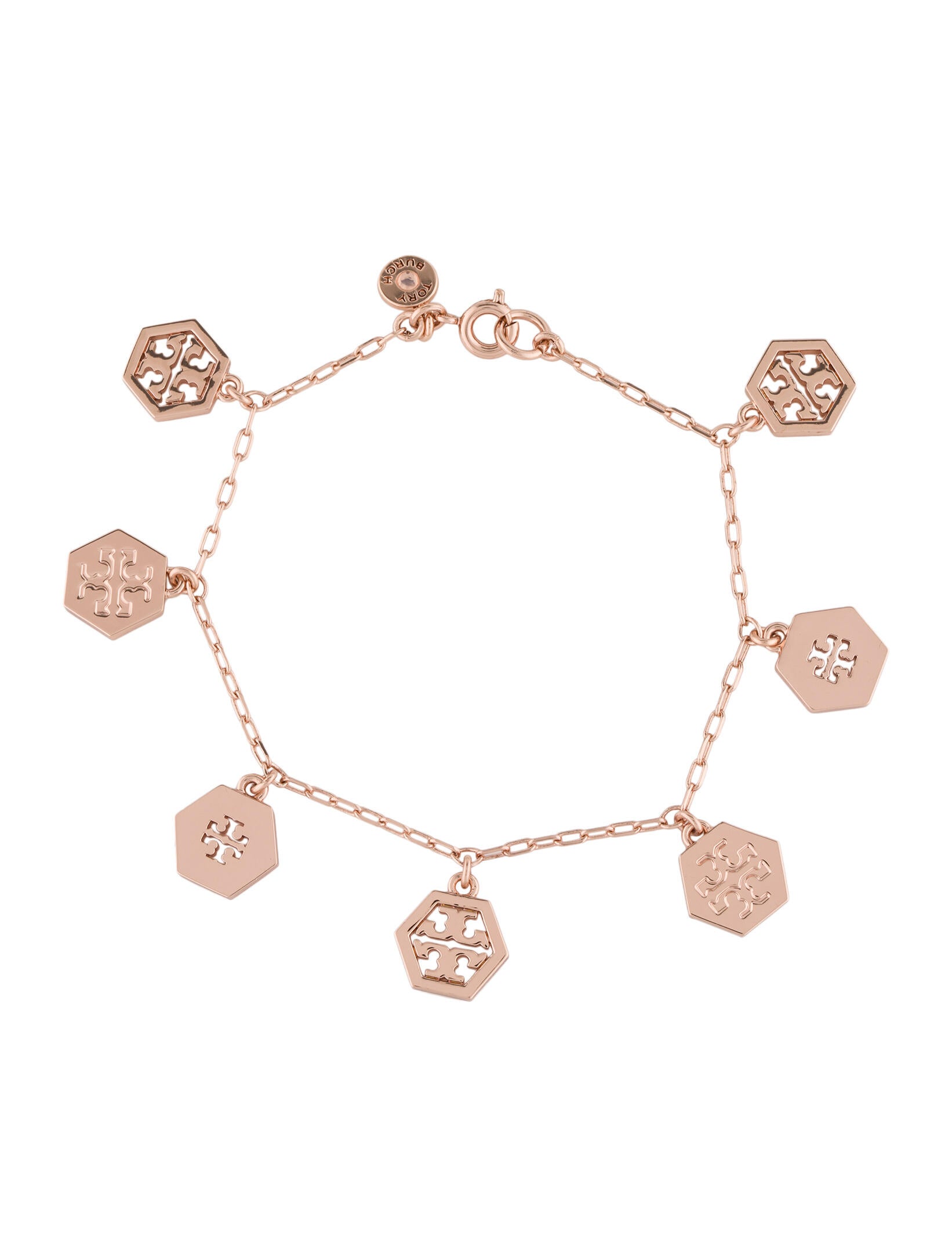 Tory Burch Hexagon Logo Charm Bracelet 18K Rose GoldPlated Charm
