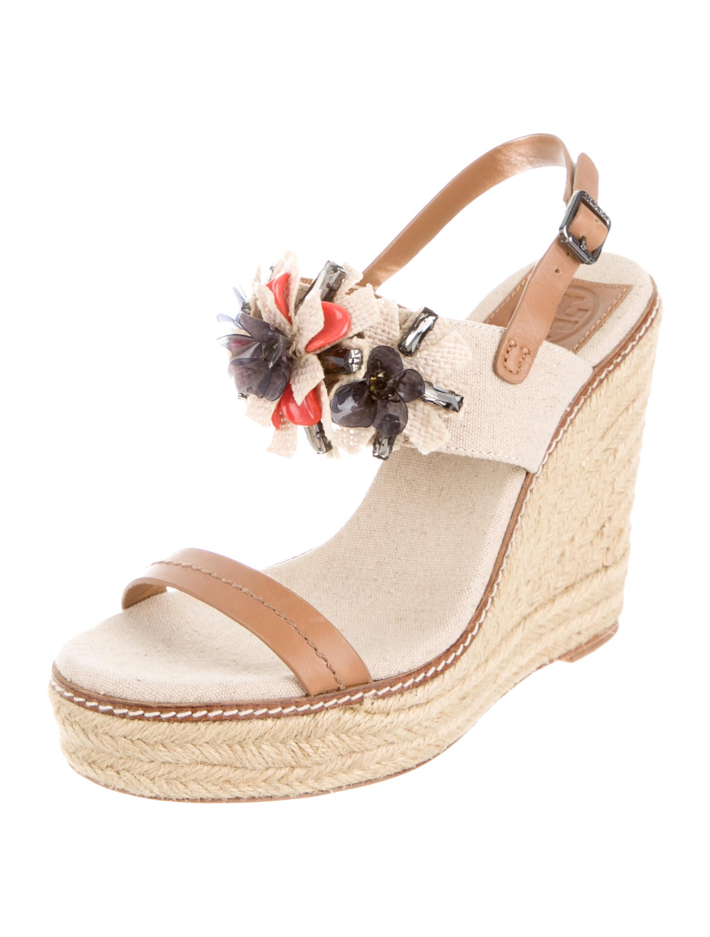 Tory Burch Floral Embellished Espadrille Wedges - Shoes - WTO53602 | The RealReal