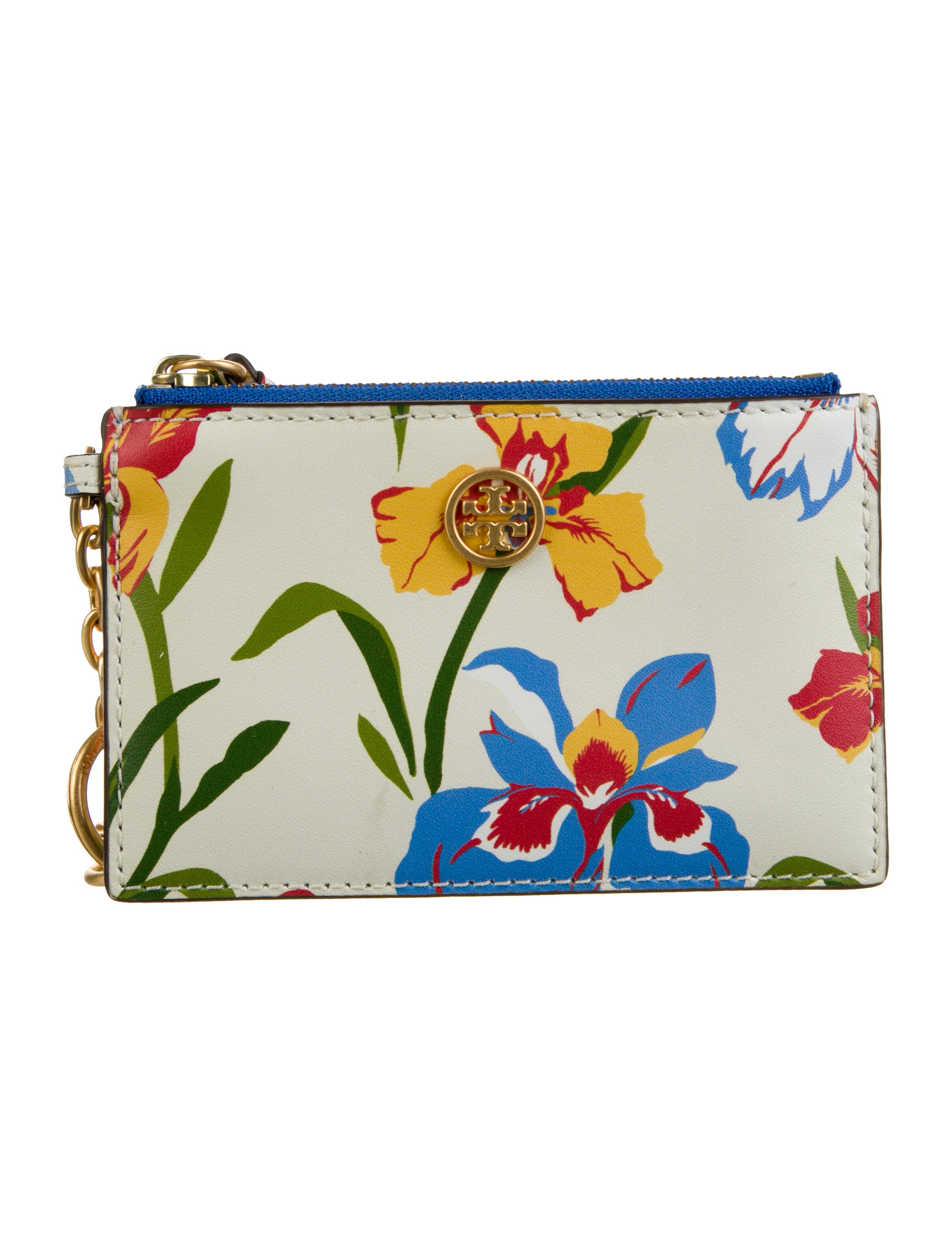 Tory Burch Floral Wallet Keychain Blue Keychains, Accessories