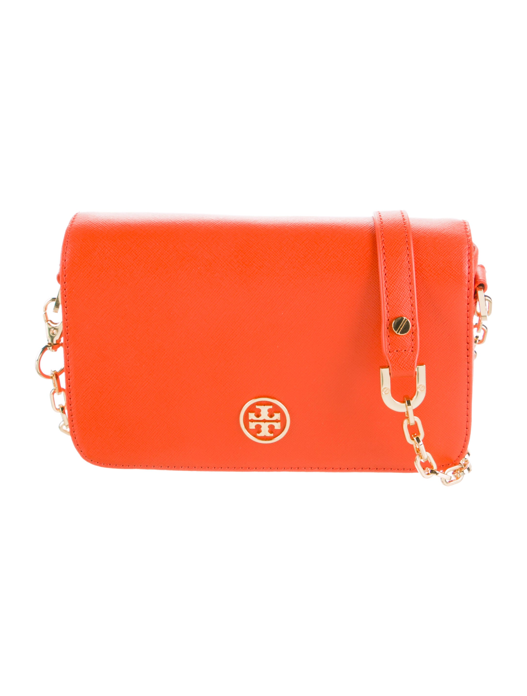Tory Burch Chain Linked Coated Canvas Crossbody Bag Orange Crossbody
