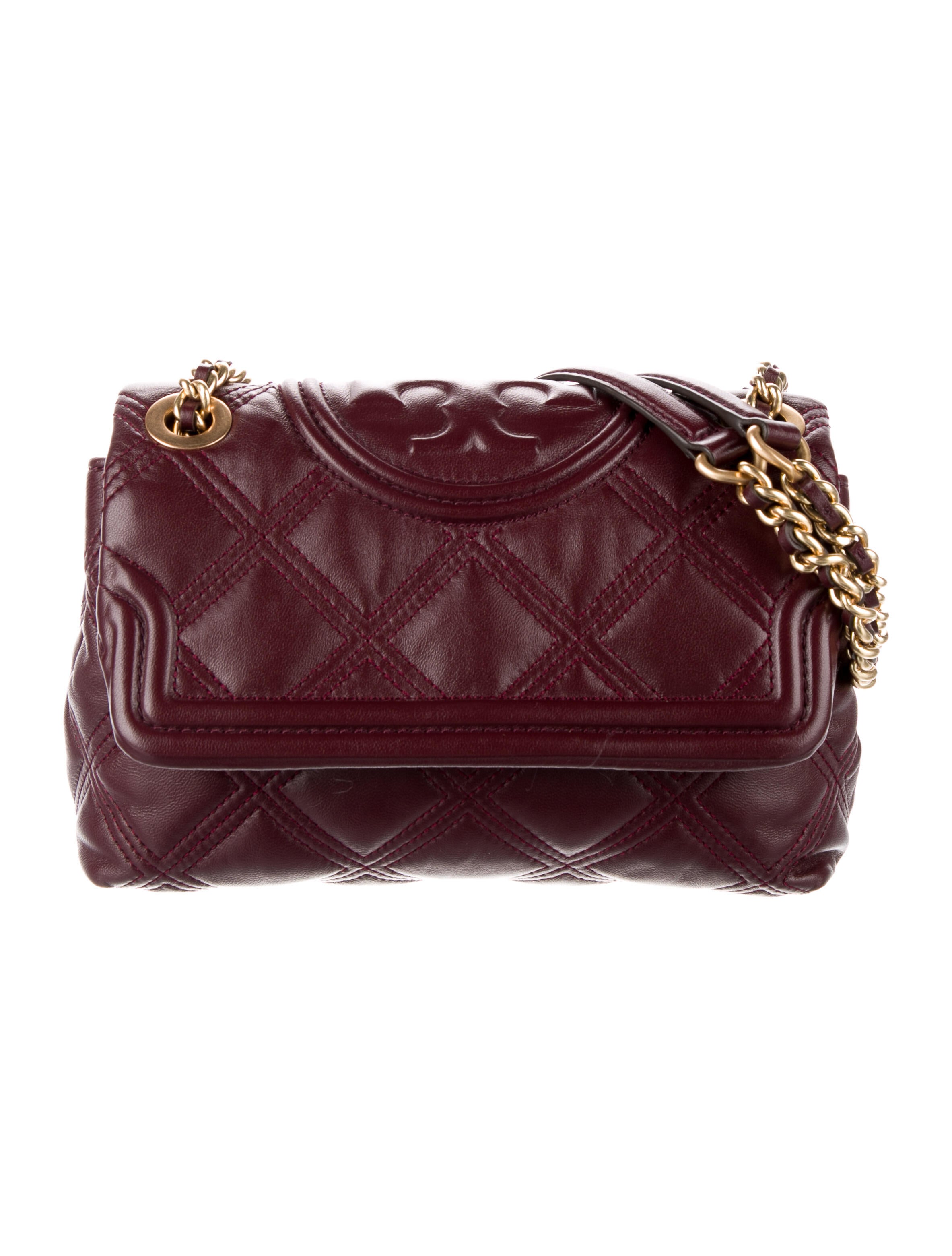 Tory Burch Quilted Leather Shoulder Bag Burgundy Shoulder Bags