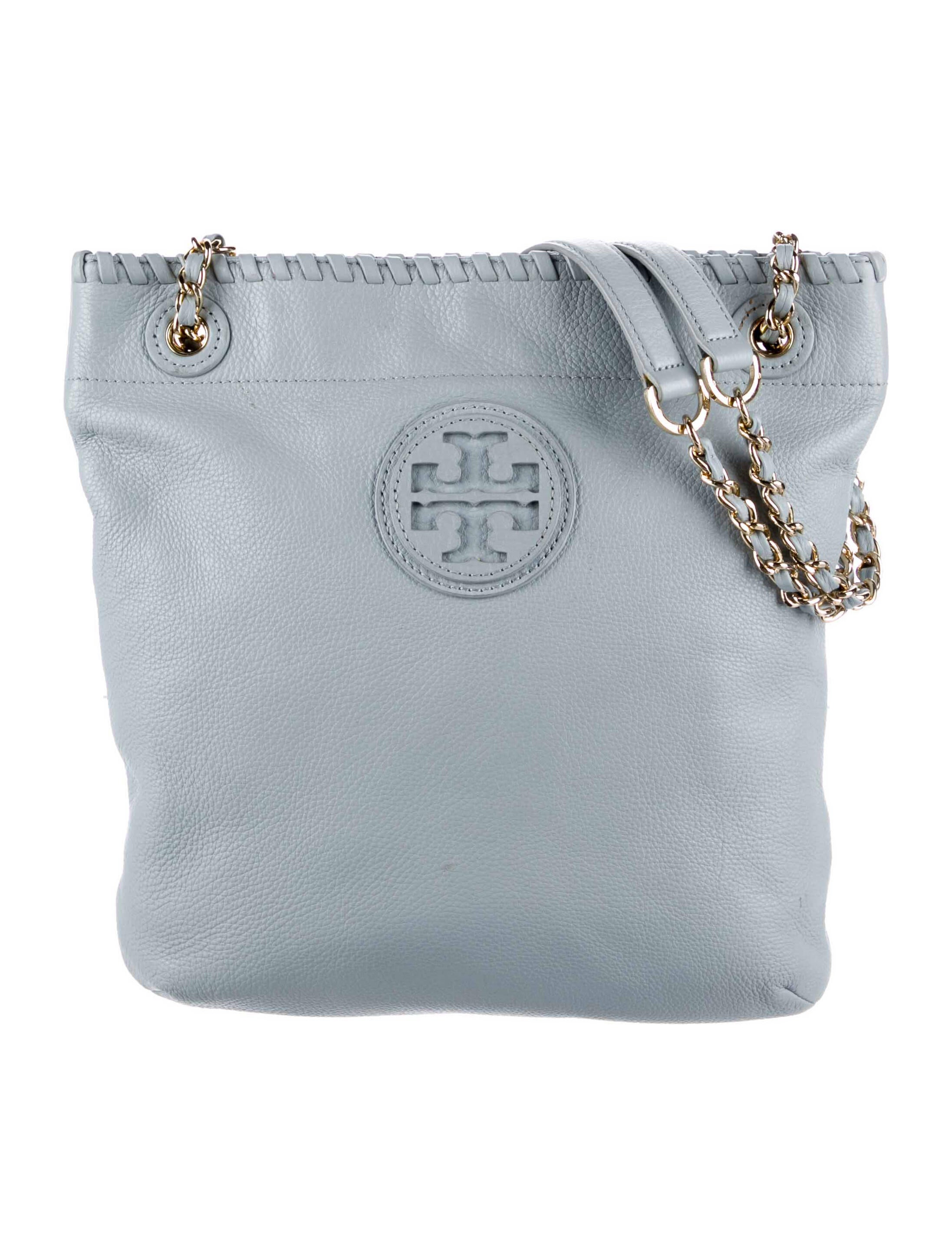 Tory Burch Leather ChainLink Shoulder Bag Blue Shoulder Bags