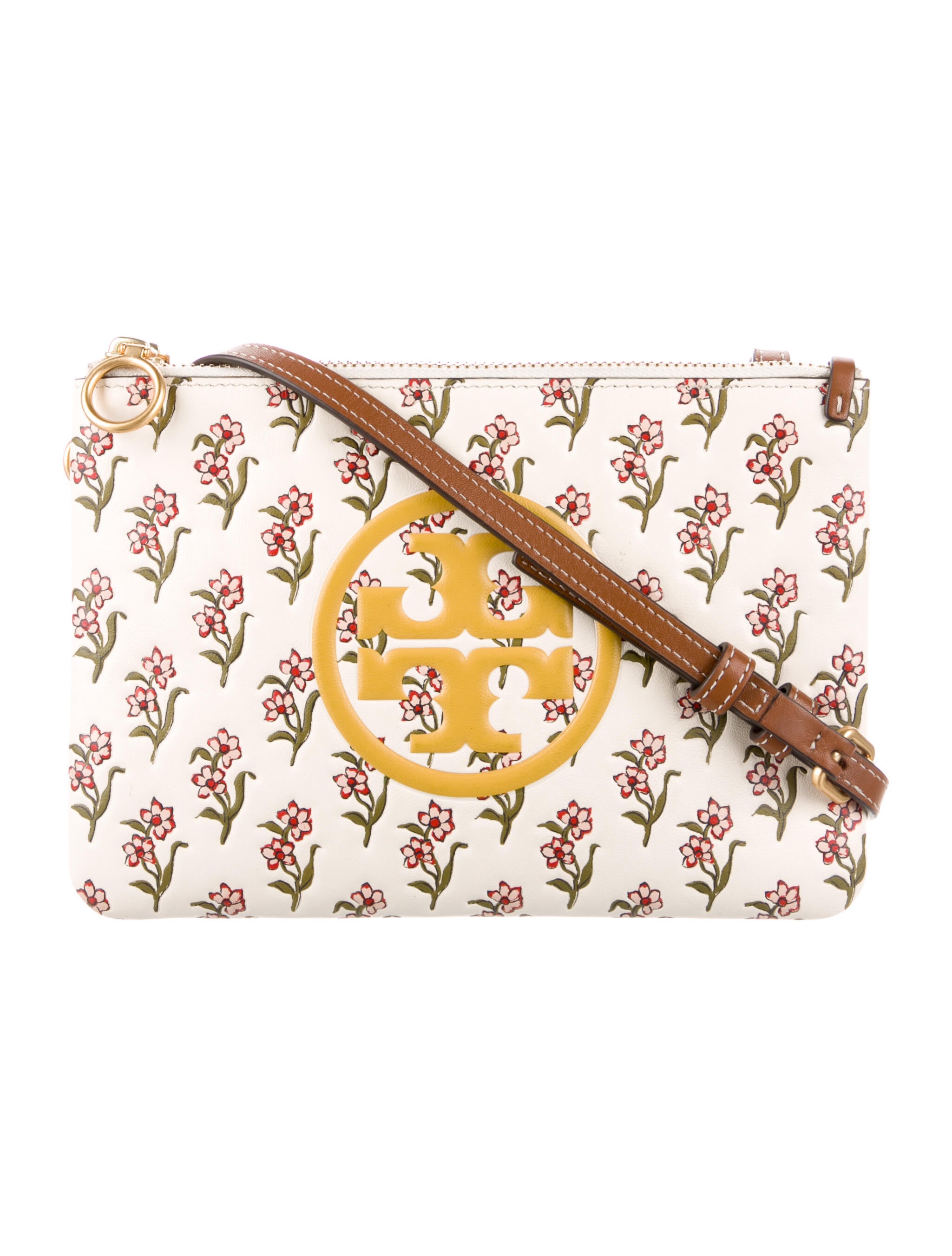 Tory Burch Leather Floral Crossbody Bag White Crossbody Bags