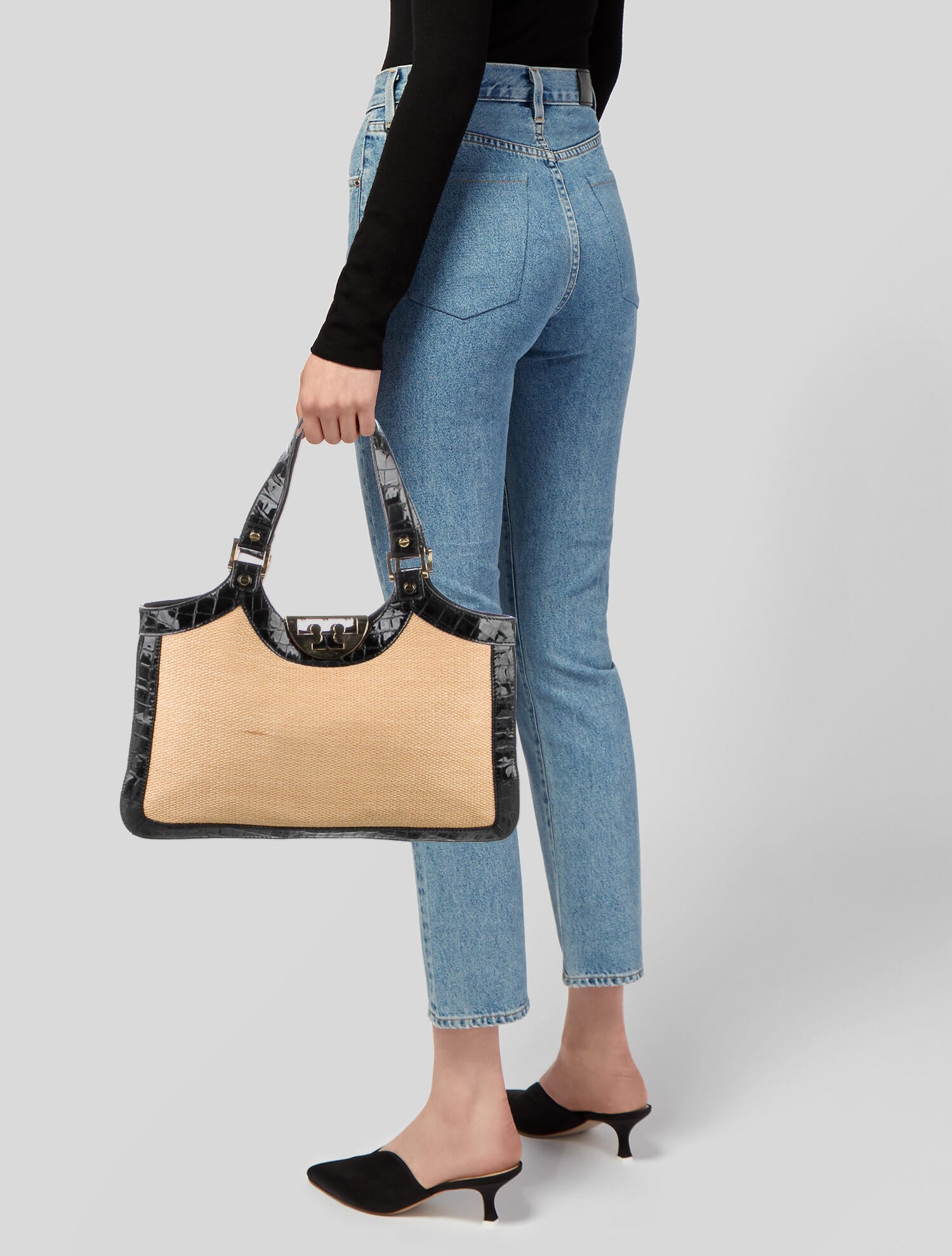 Tory Burch Straw Shoulder Bag Black Shoulder Bags, Handbags