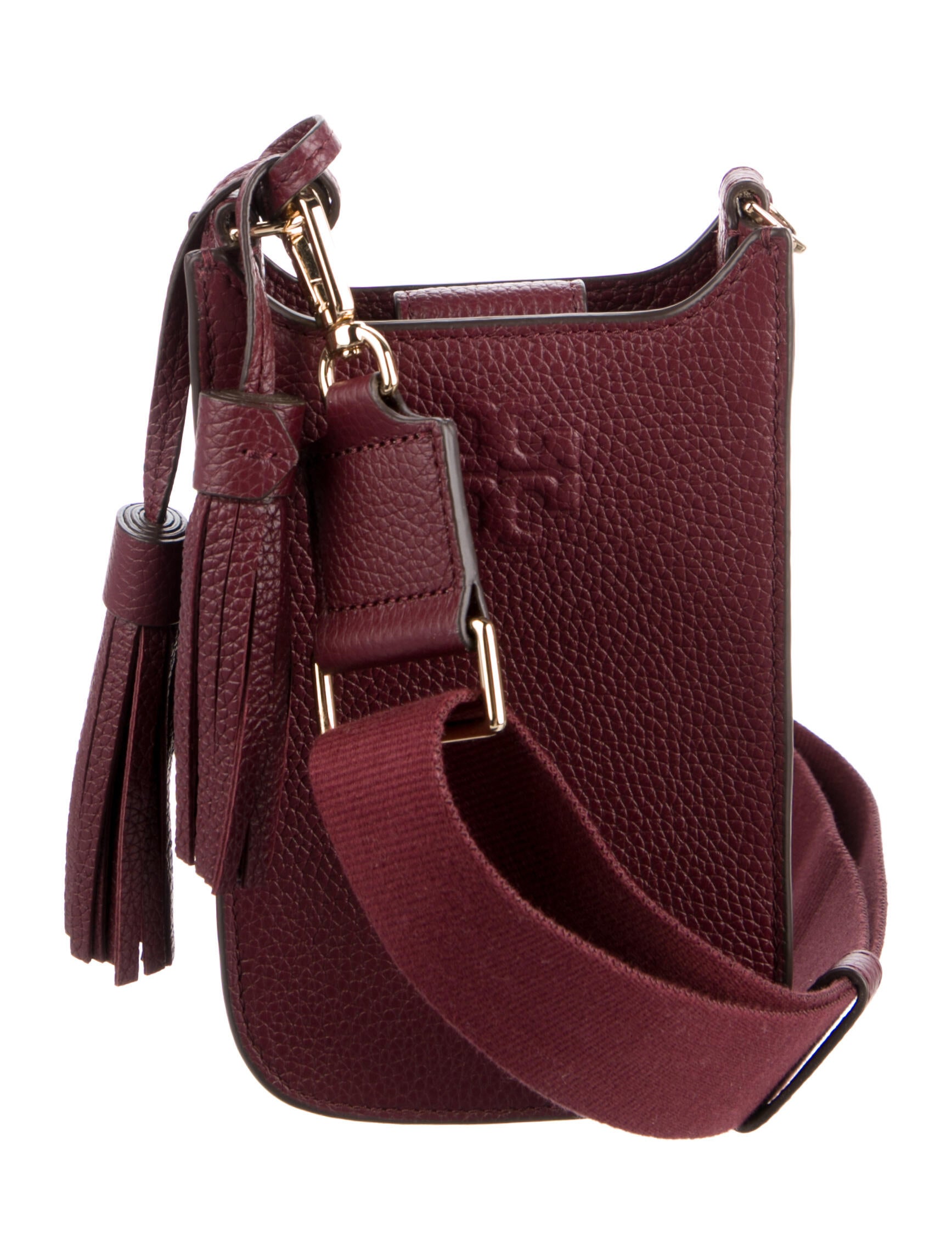 Tory Burch Leather Tassel Embellished Crossbody Bag Burgundy