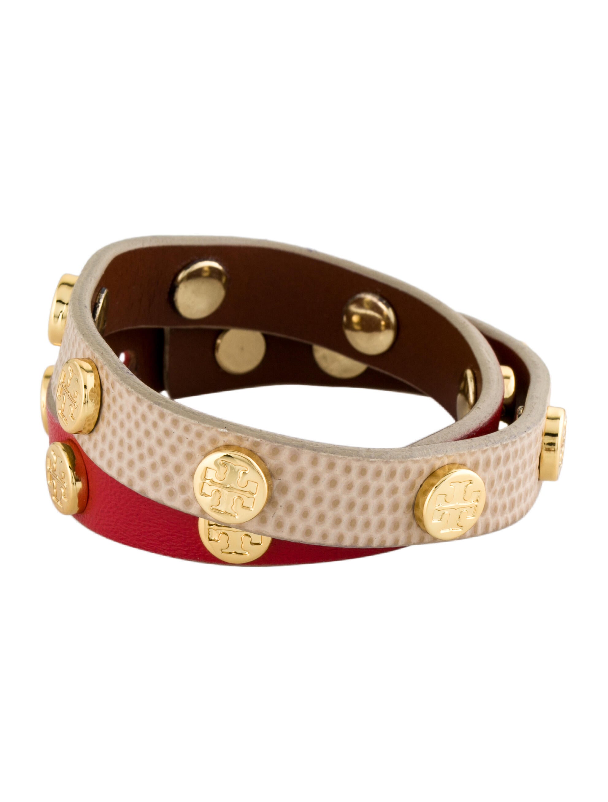 Tory Burch DoubleWrap Logo Stud Bracelet Brown, GoldTone Metal Wrap