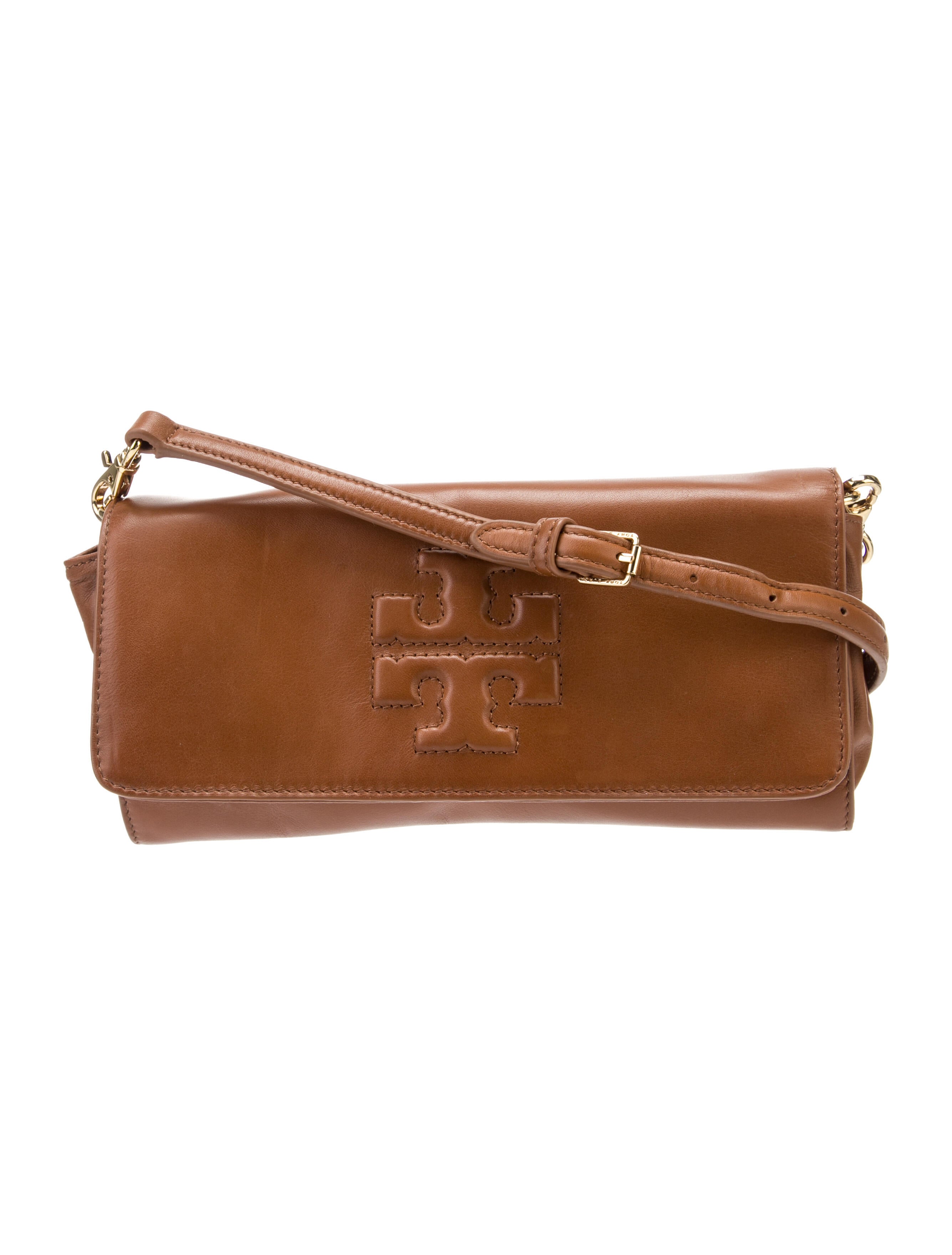 Tory Burch GoldToned Leather Crossbody Bag Brown Crossbody Bags